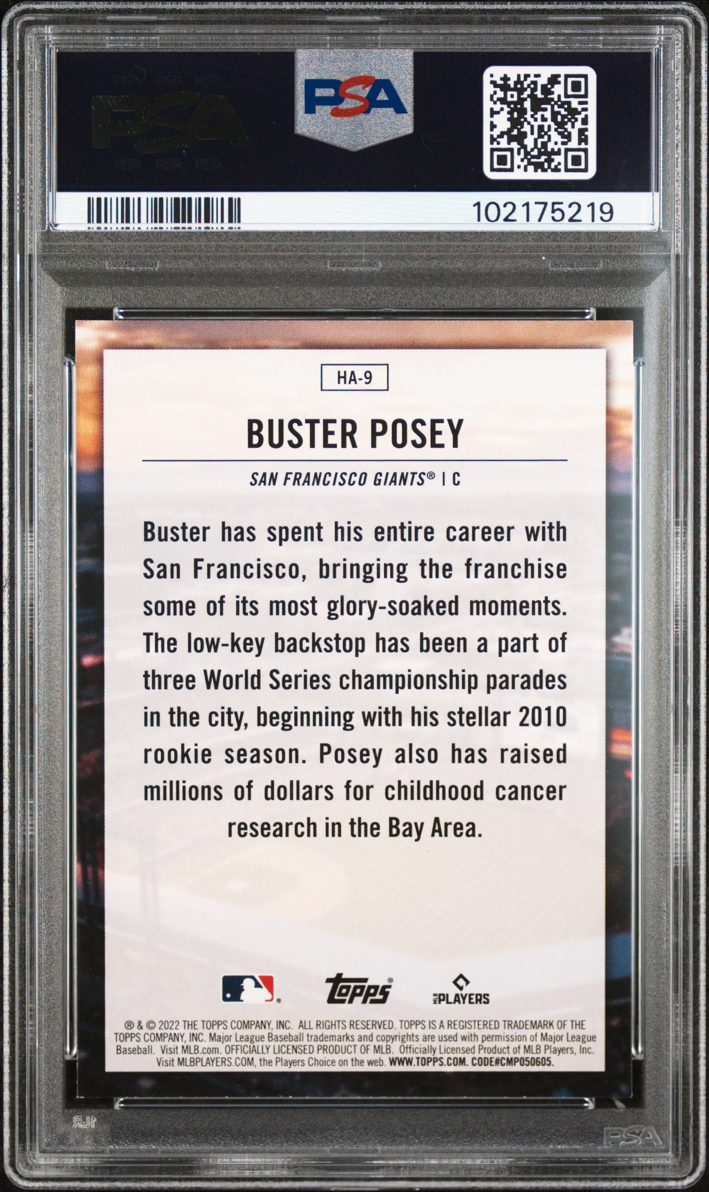 Buster Posey 2022 Topps Home Field Advantage SSP San Francisco Giants PSA 9