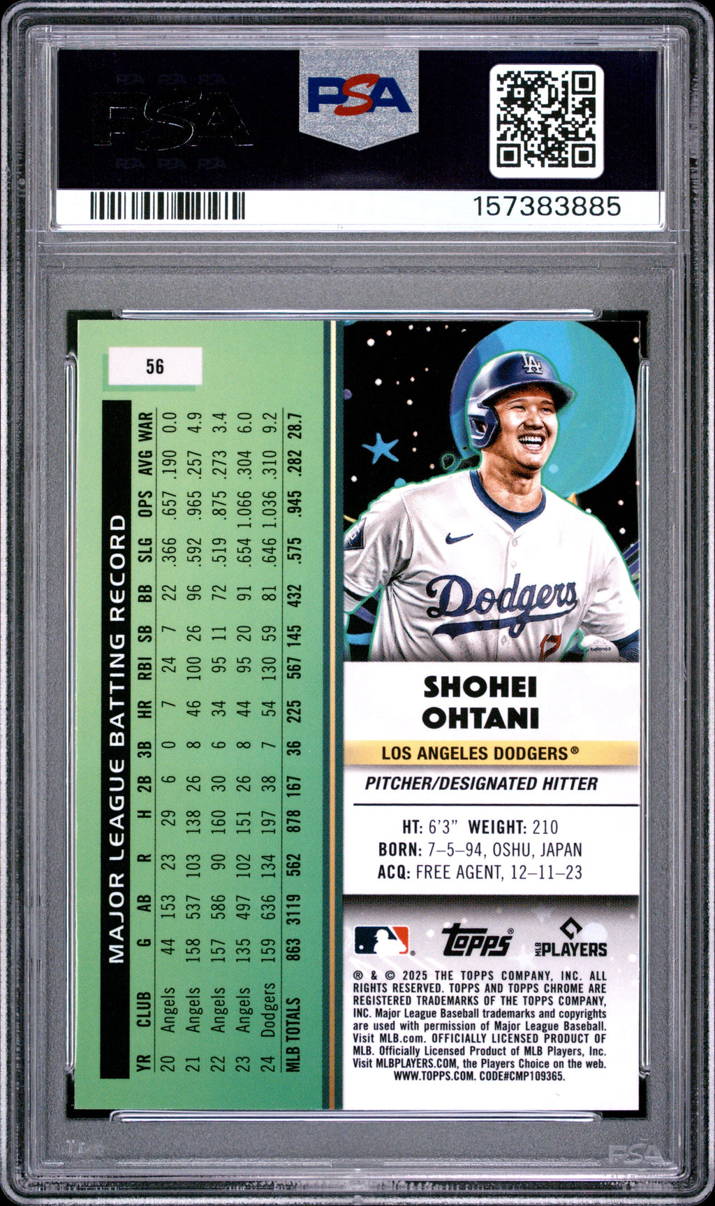 Shohei Ohtani 2025 Topps Chrome Cosmic Nucleus SSP Los Angeles Dodgers #56 PSA 9