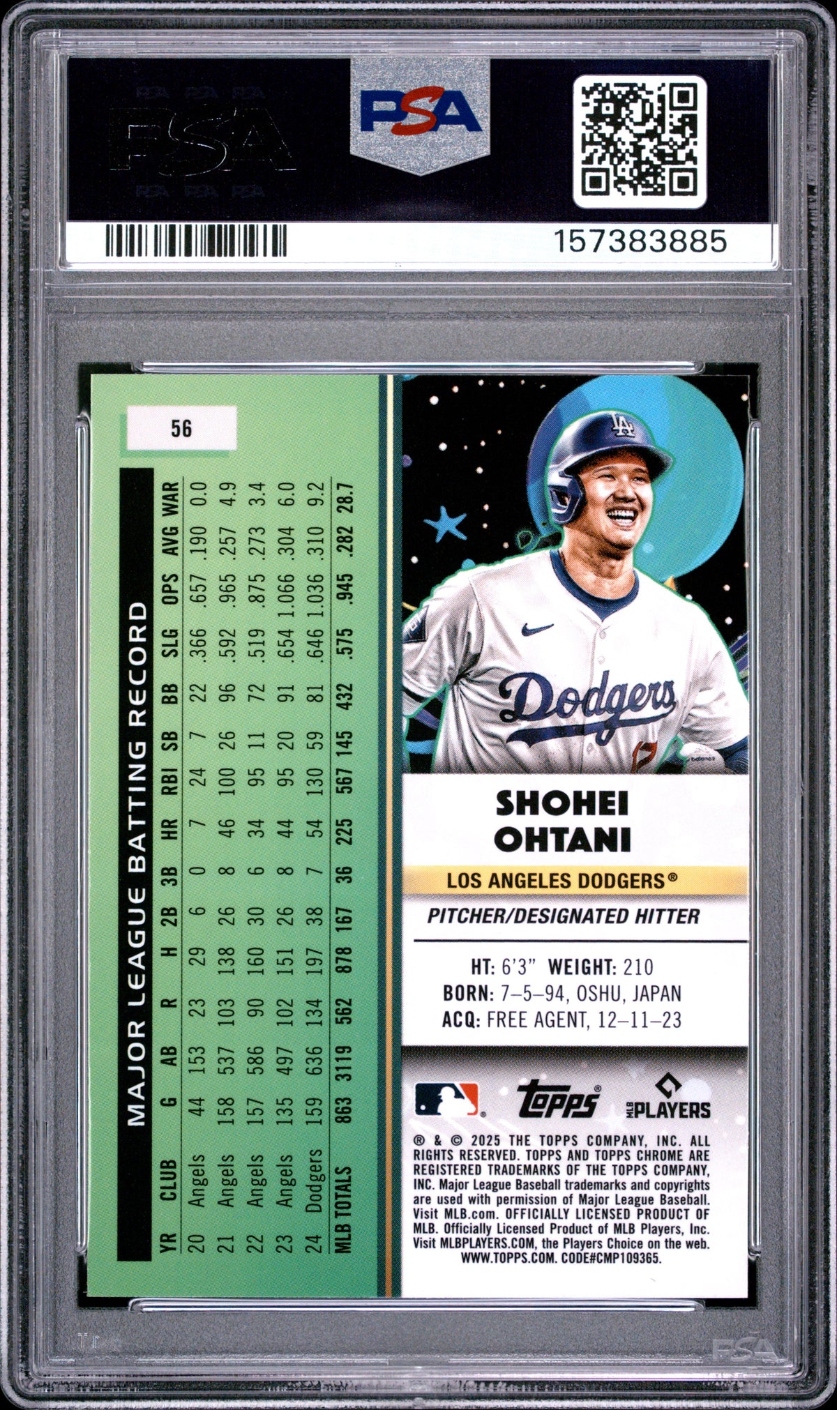 Shohei Ohtani 2025 Topps Chrome Cosmic Nucleus SSP Los Angeles Dodgers #56 PSA 9