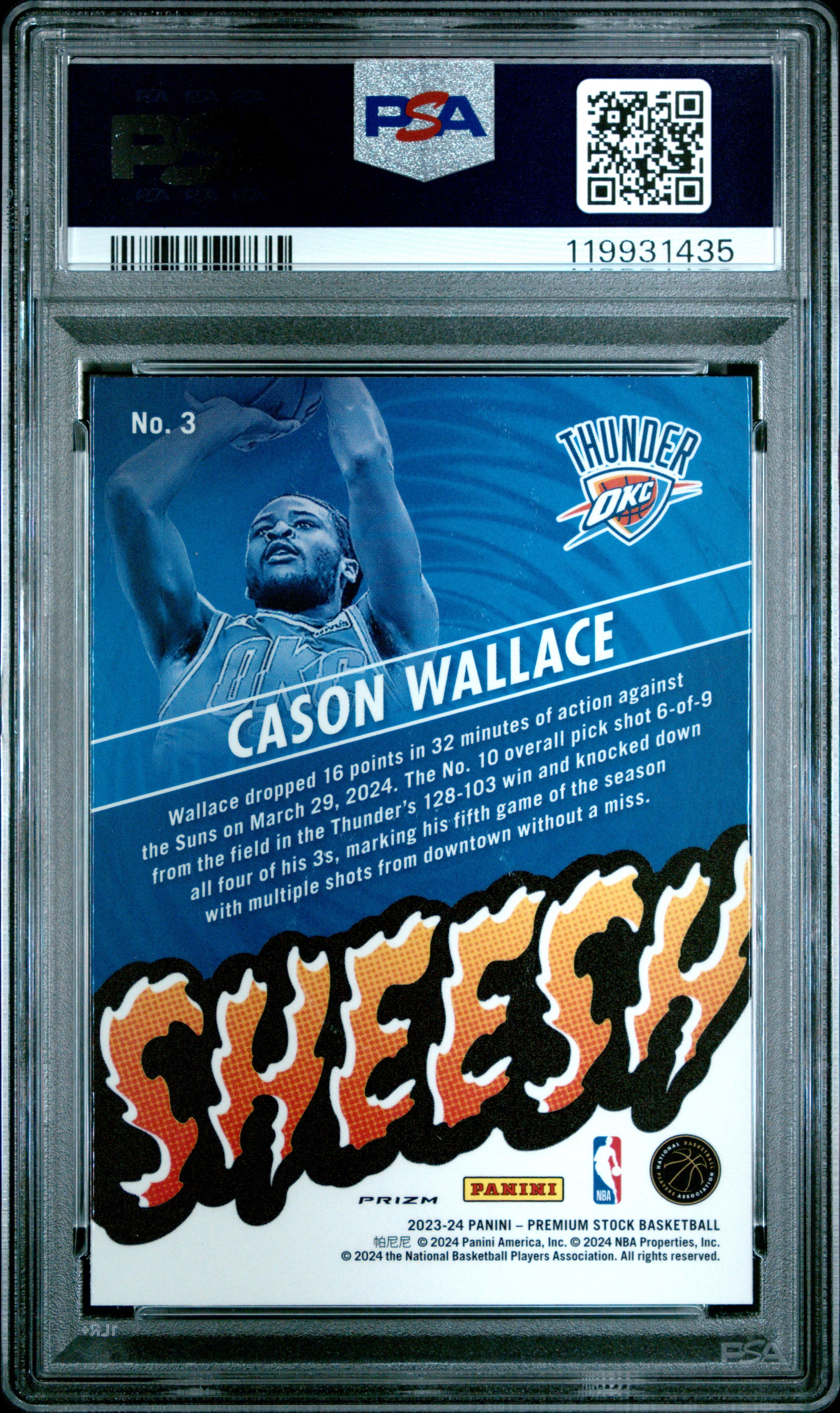 Cason Wallace 2023 Hoops Premium Stock Sheesh Silver Prizm RC Thunder PSA 10