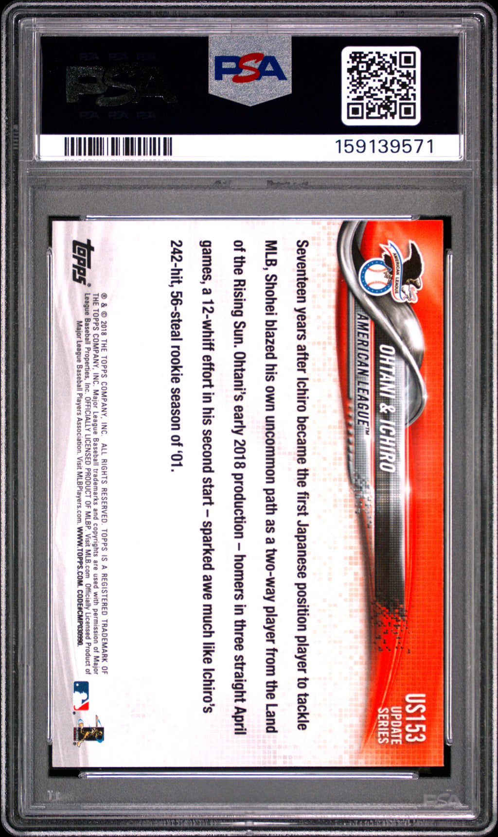 Shohei Ohtani / Ichiro 2018 Topps Update Japan's Finest Rookie RC Angels PSA 10