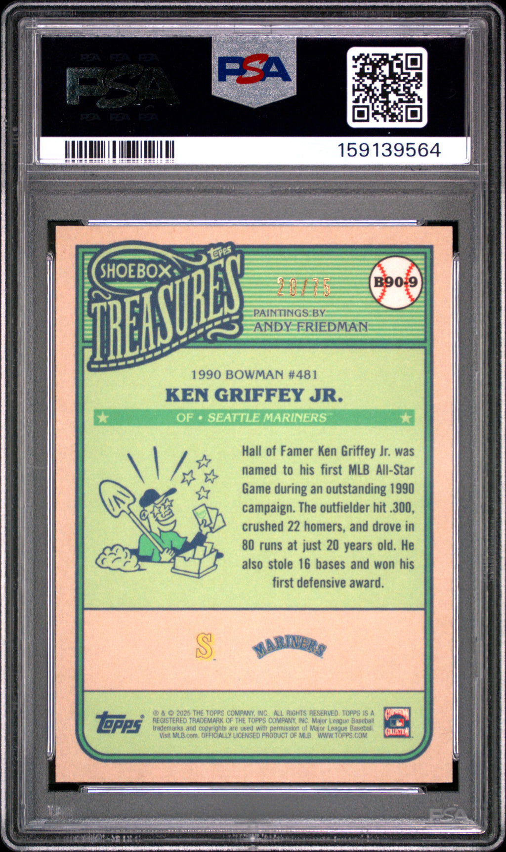 Ken Griffey Jr. 2025 Topps Shoebox Treasures '90 Bowman Grayscale 20/75 PSA 10