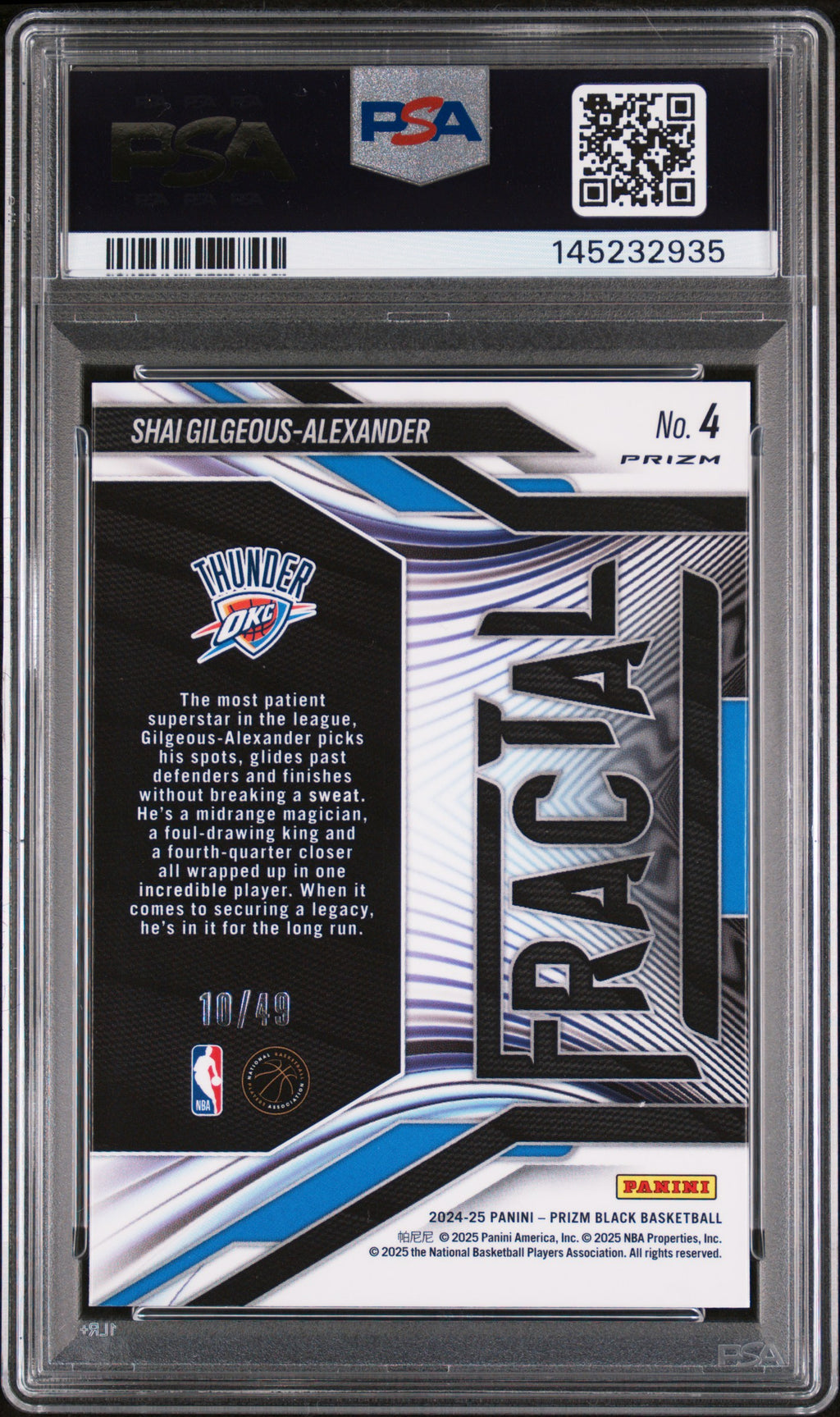 Shai Gilgeous-Alexander 2024 Prizm Black Fractal Orange Thunder 10/49 PSA 9