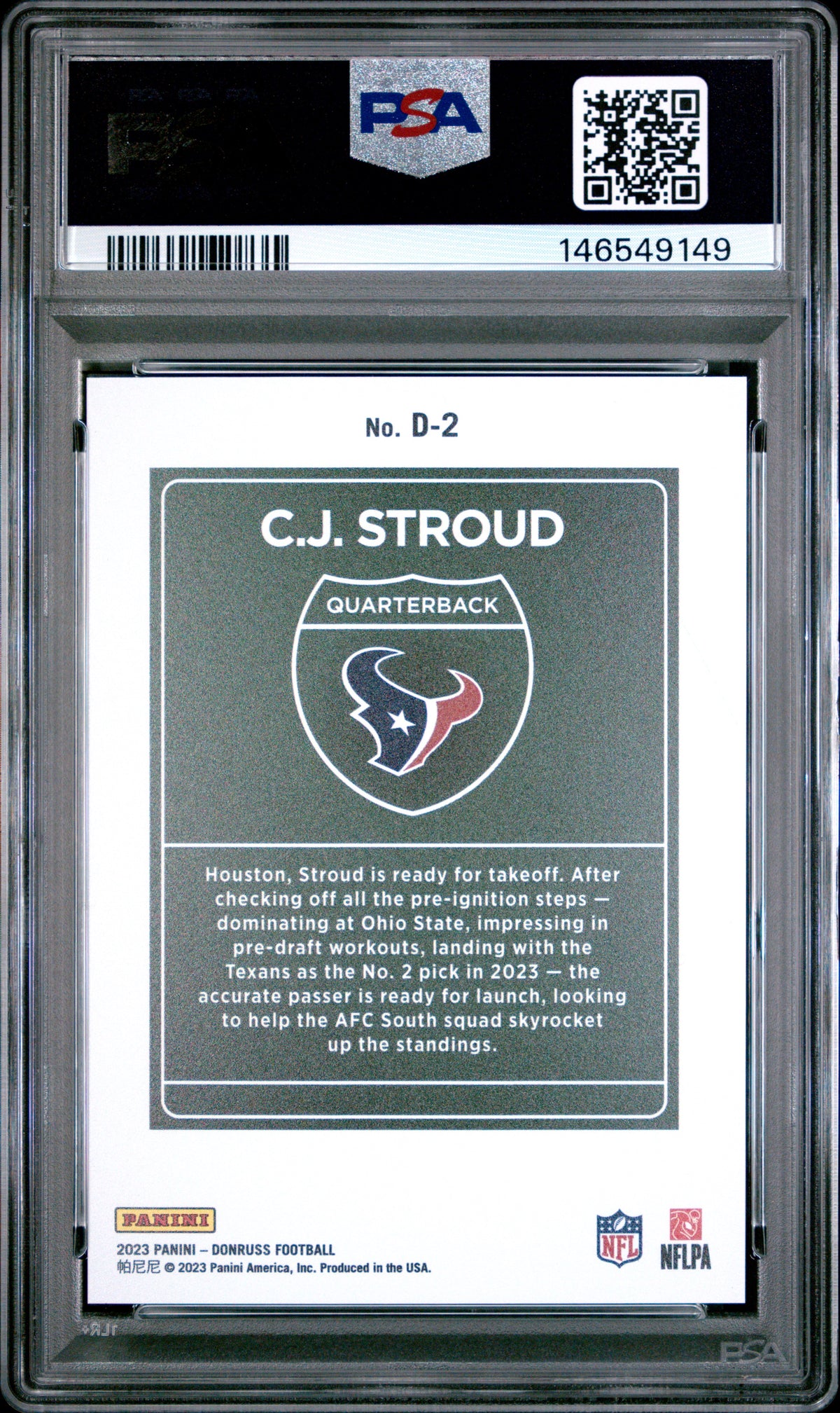 CJ Stroud 2023 Donruss DOWNTOWN CASE HIT RC Rookie Houston Texans #D2 PSA 9