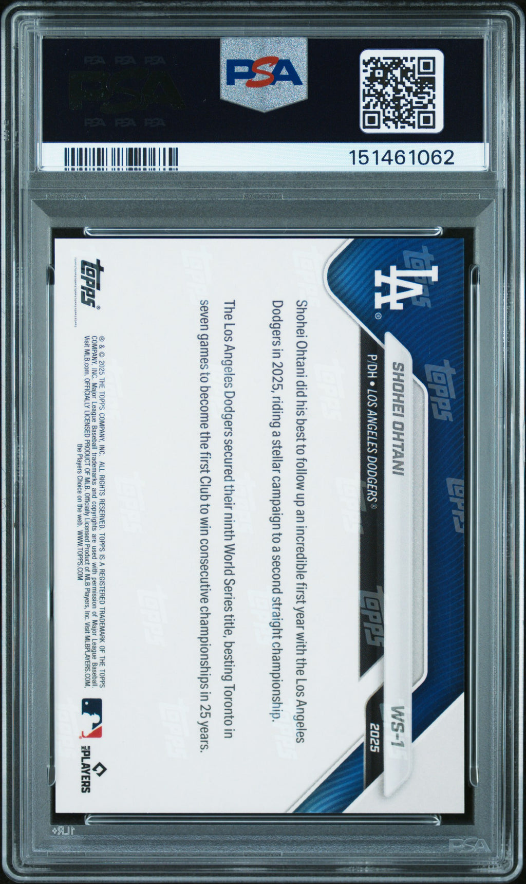 Shohei Ohtani 2025 Topps Now World Series Champions LA Dodgers #1 PSA 10