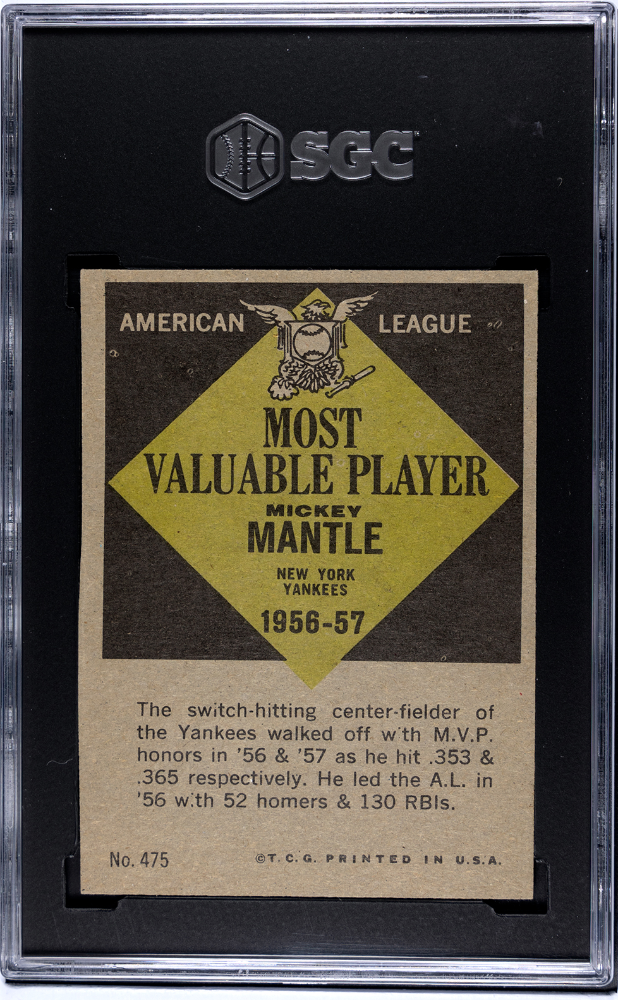 Mickey Mantle 1961 Topps MVP Card New York Yankees #475 SGC 4