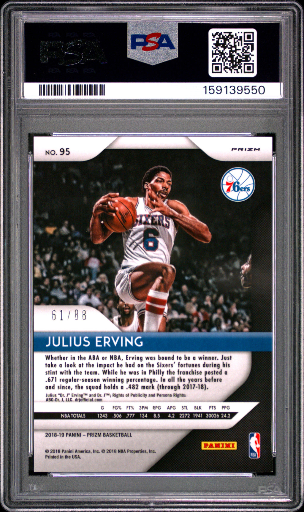 Julius Erving 2018-19 Prizm Red Choice Prizm Philadelphia 76ers 61/88 PSA 9