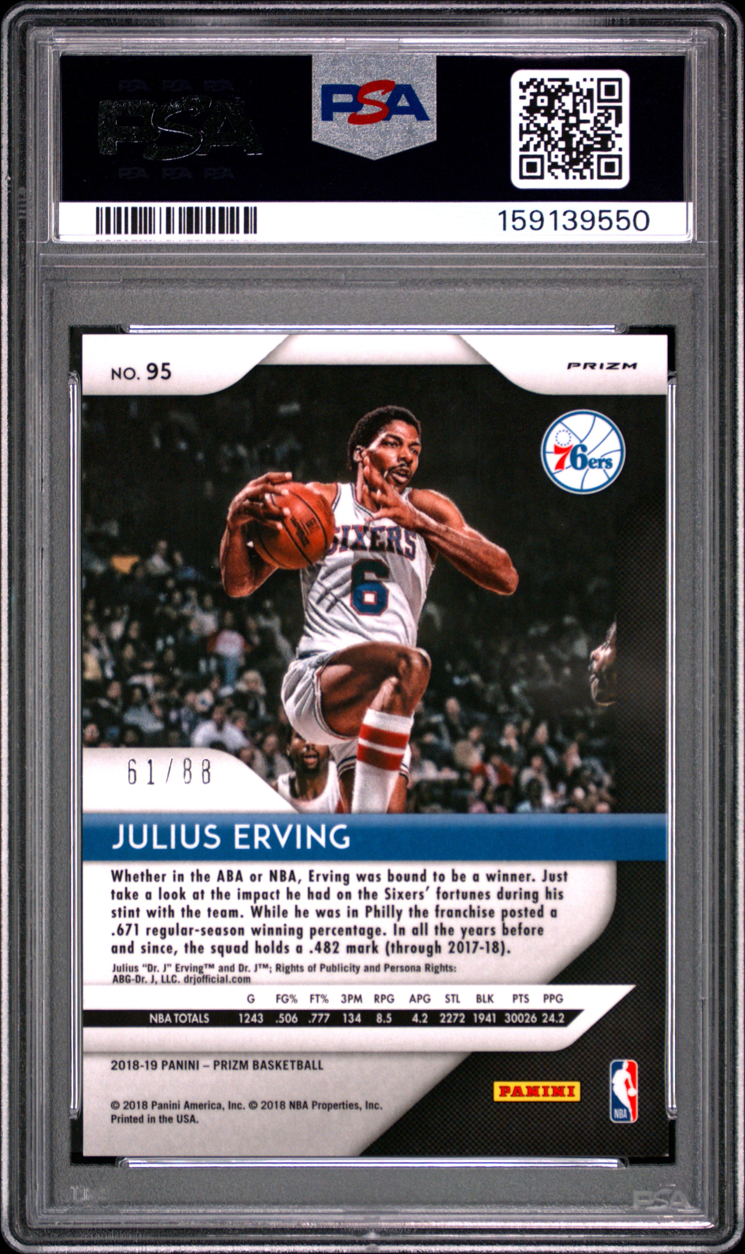Julius Erving 2018-19 Prizm Red Choice Prizm Philadelphia 76ers 61/88 PSA 9