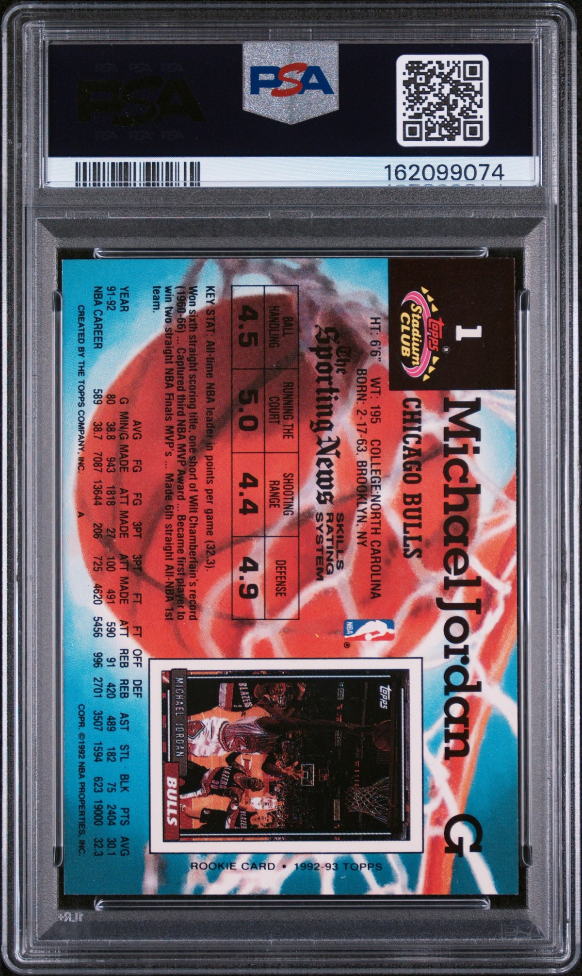 Michael Jordan 1992-93 Stadium Club Card Chicago Bulls #1 PSA 8