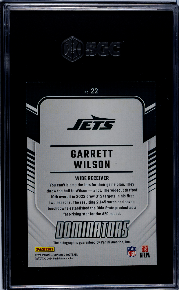 Garrett Wilson 2024 Donruss Dominators Auto Autograph 99/99 SGC 9.5 Auto 10