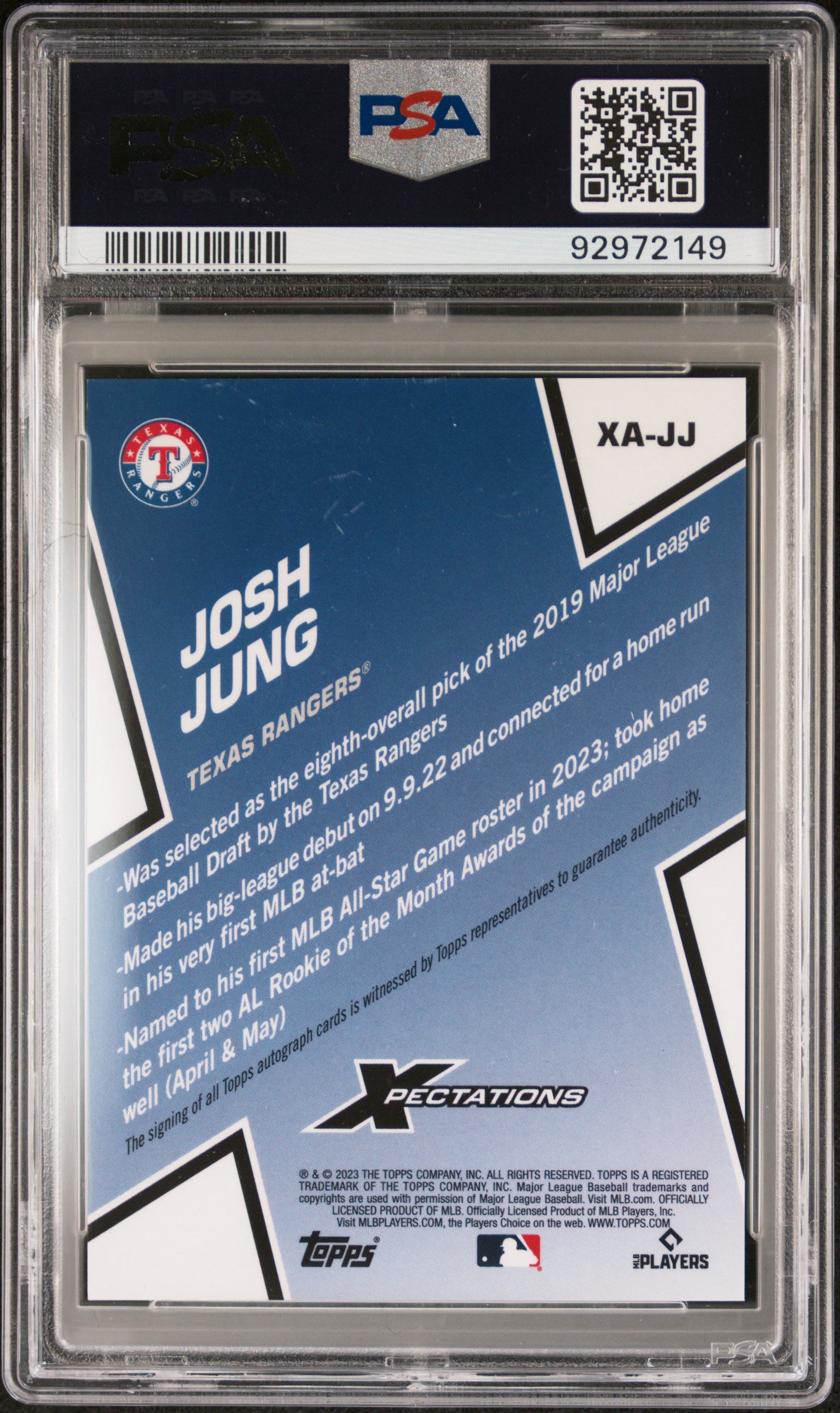 Josh Jung 2023 Topps Xpectations Auto Autograph RC RED Rangers 5/5 PSA 10