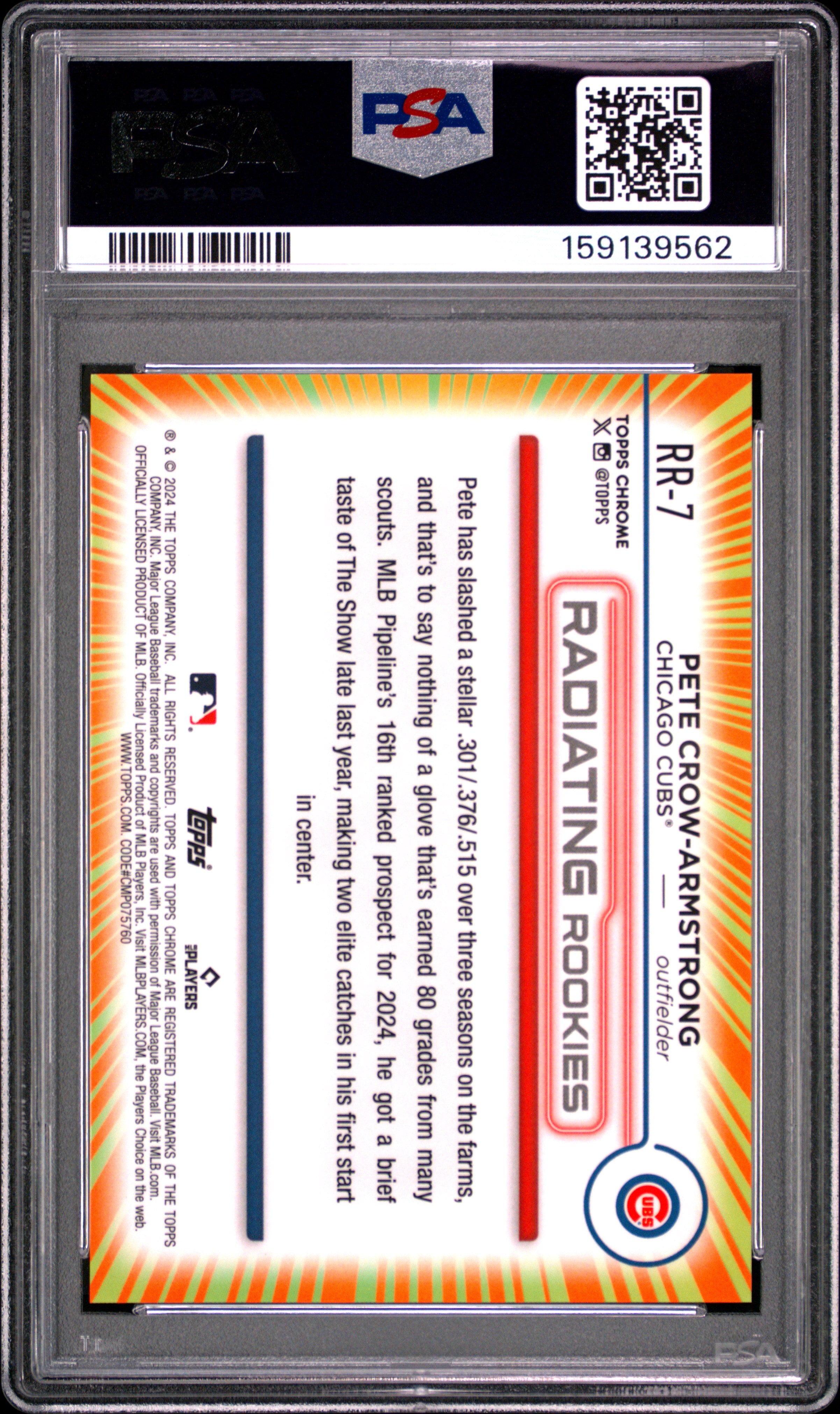 Pete Crow-Armstrong 2024 Topps Chrome Radiating Rookies SSP RC Cubs PSA 9