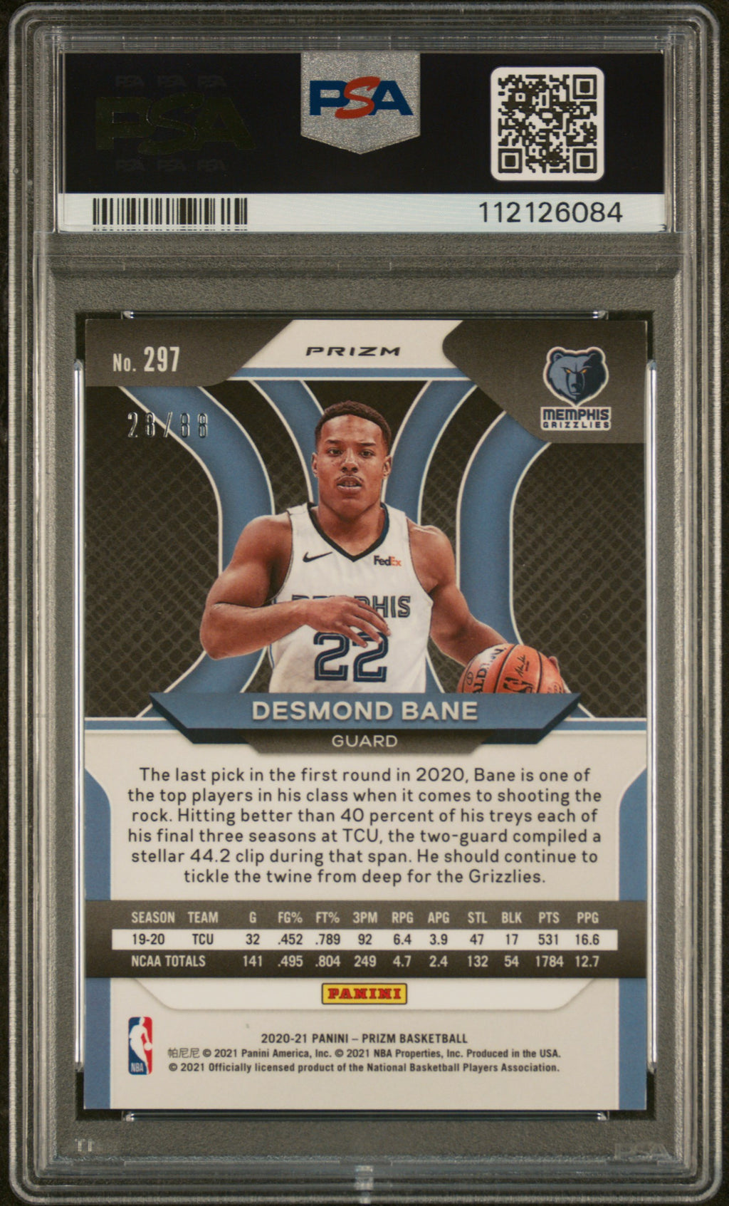Desmond Bane 2020 Panini Prizm Choice Red PSA 9