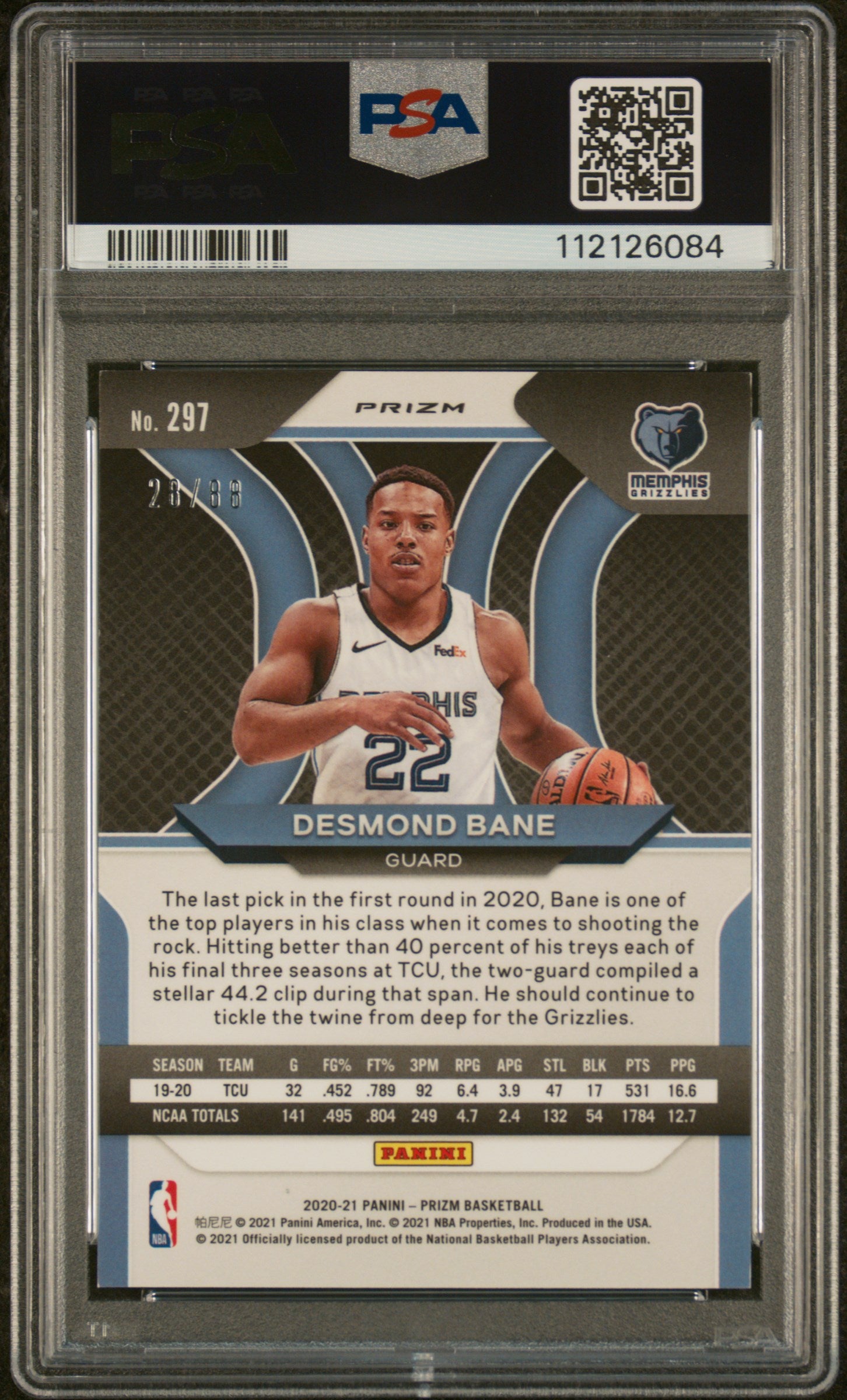 Desmond Bane 2020 Panini Prizm Choice Red PSA 9