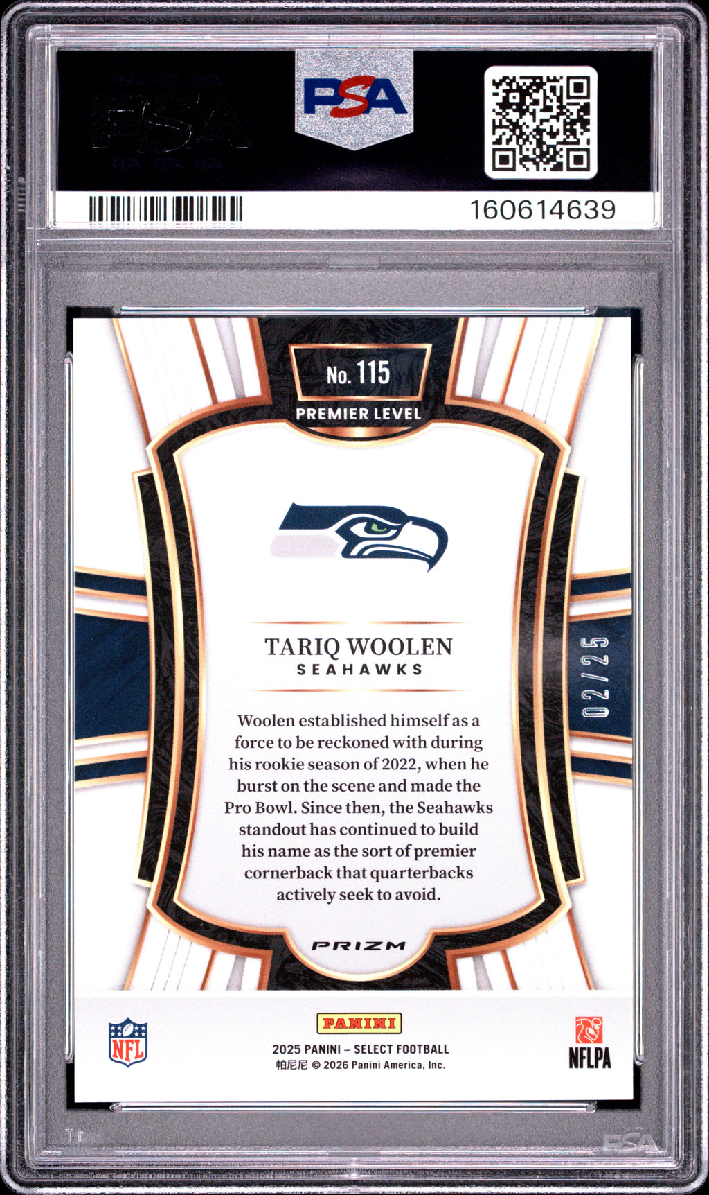 Tariq Woolen 2025 Panini Select Blue Disco PSA 10