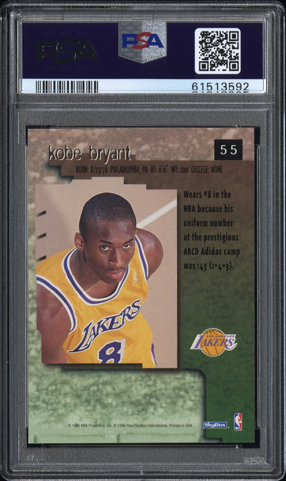 Kobe Bryant 1996-97 Skybox Premium Rookie RC Los Angeles Lakers #55 PSA 7