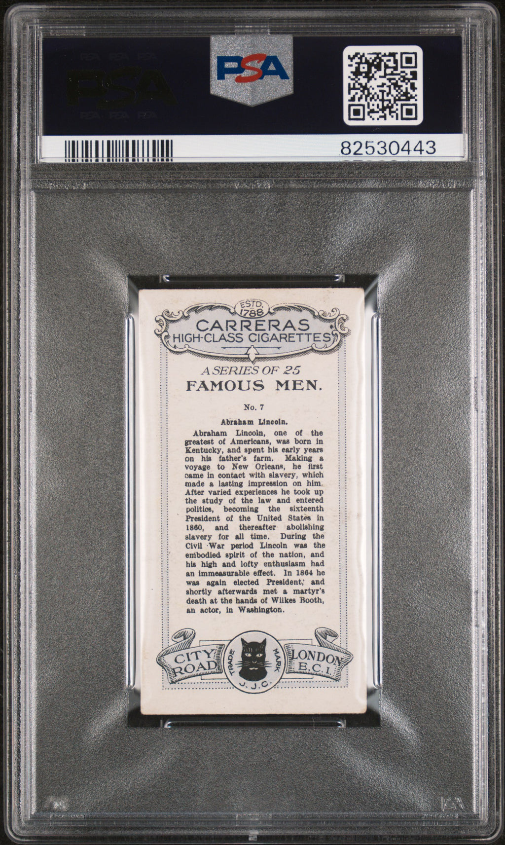 Abraham Lincoln 1927 Carreras LTD. Famous Men President #7 PSA 2