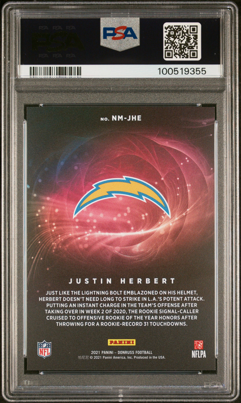 Justin Herbert 2021 Donruss Night Moves SSP CASE HIT Los Angeles Chargers PSA 10
