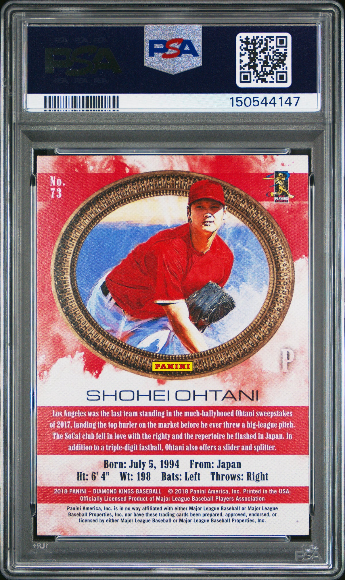 Shohei Ohtani 2018 Diamond Kings Pitching Rookie RC LA Angels #73 PSA 10