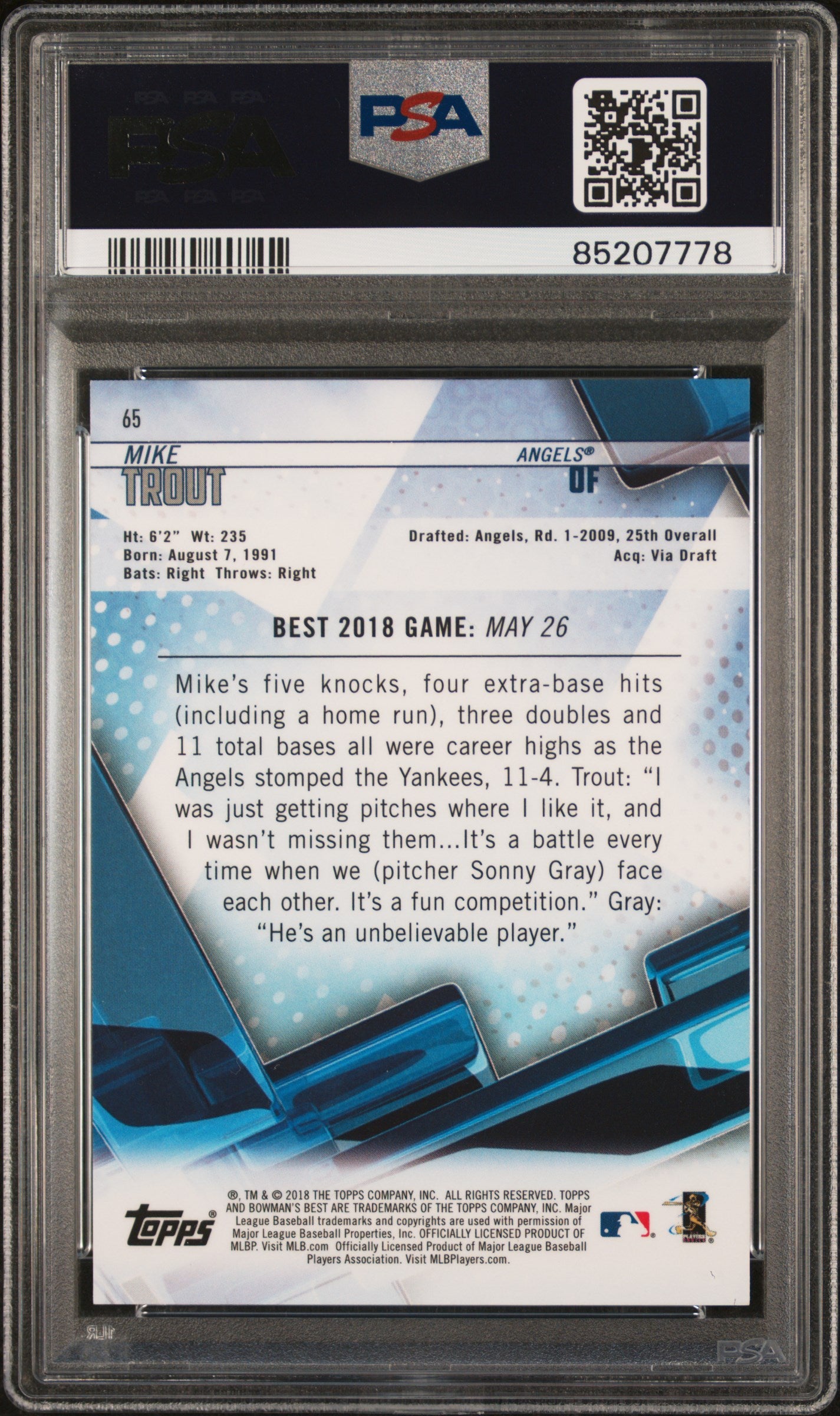 Mike Trout 2018 Bowman's Best Atomic Refractor Los Angeles Angels #65 PSA 10