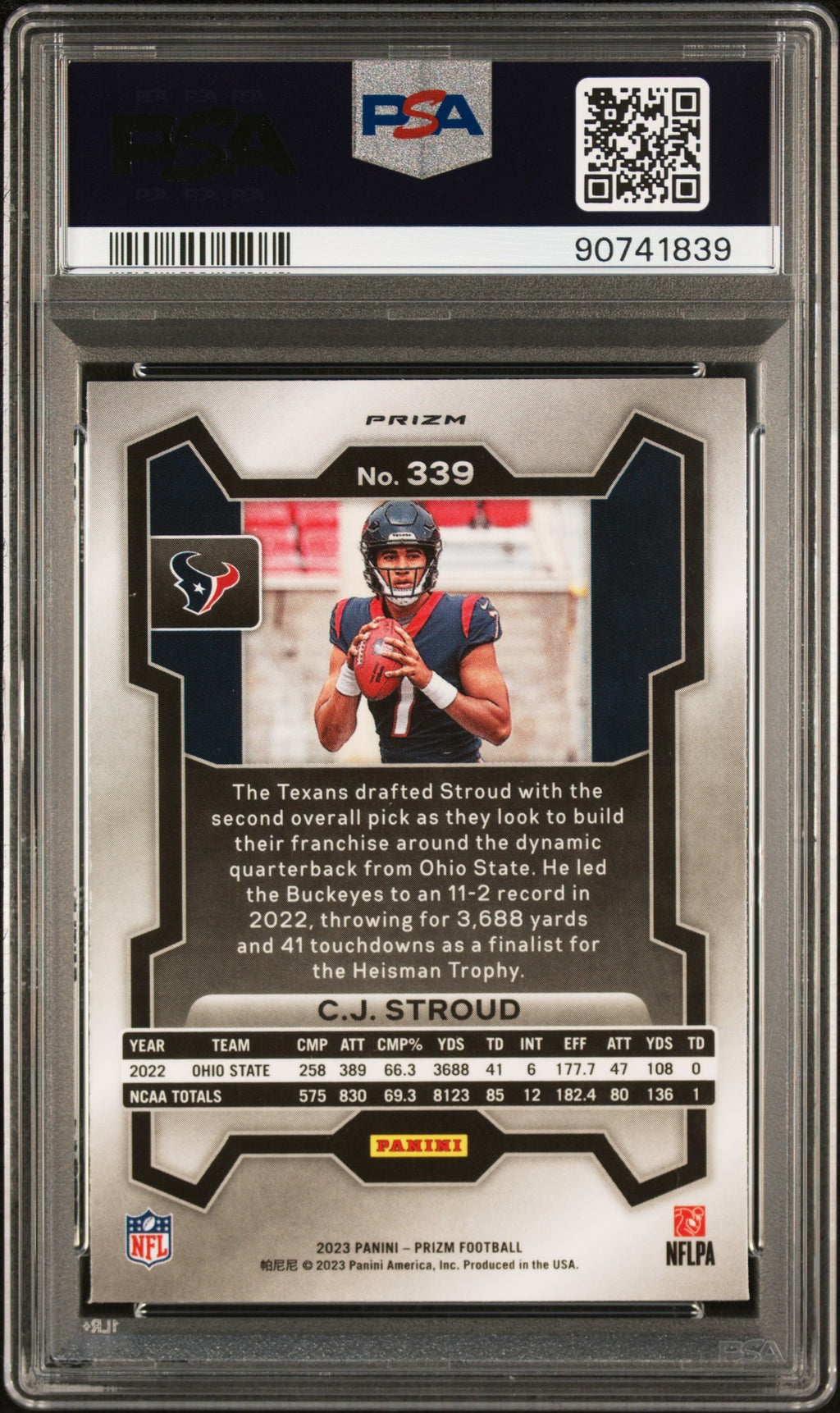 CJ Stroud 2023 Panini Prizm Green Prizm Rookie RC Houston Texans #339 PSA 9