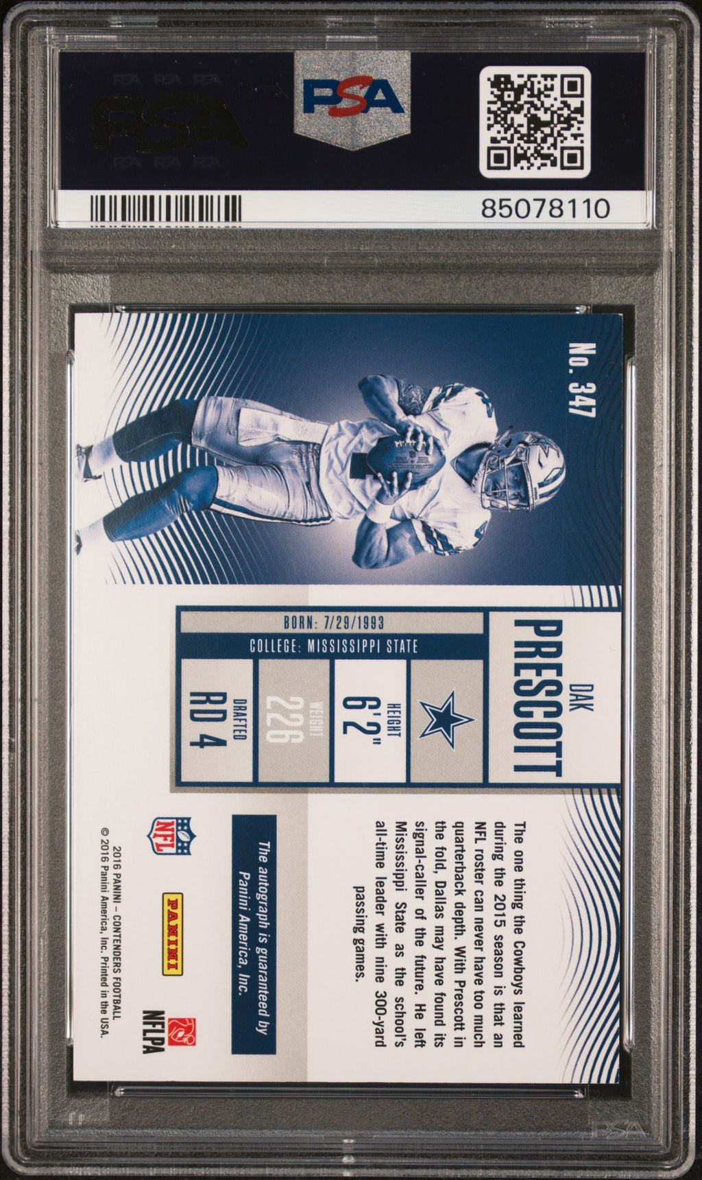 Dak Prescott 2016 Contenders Auto Autograph RC Cracked Ice Cowboys 24/24 PSA 7