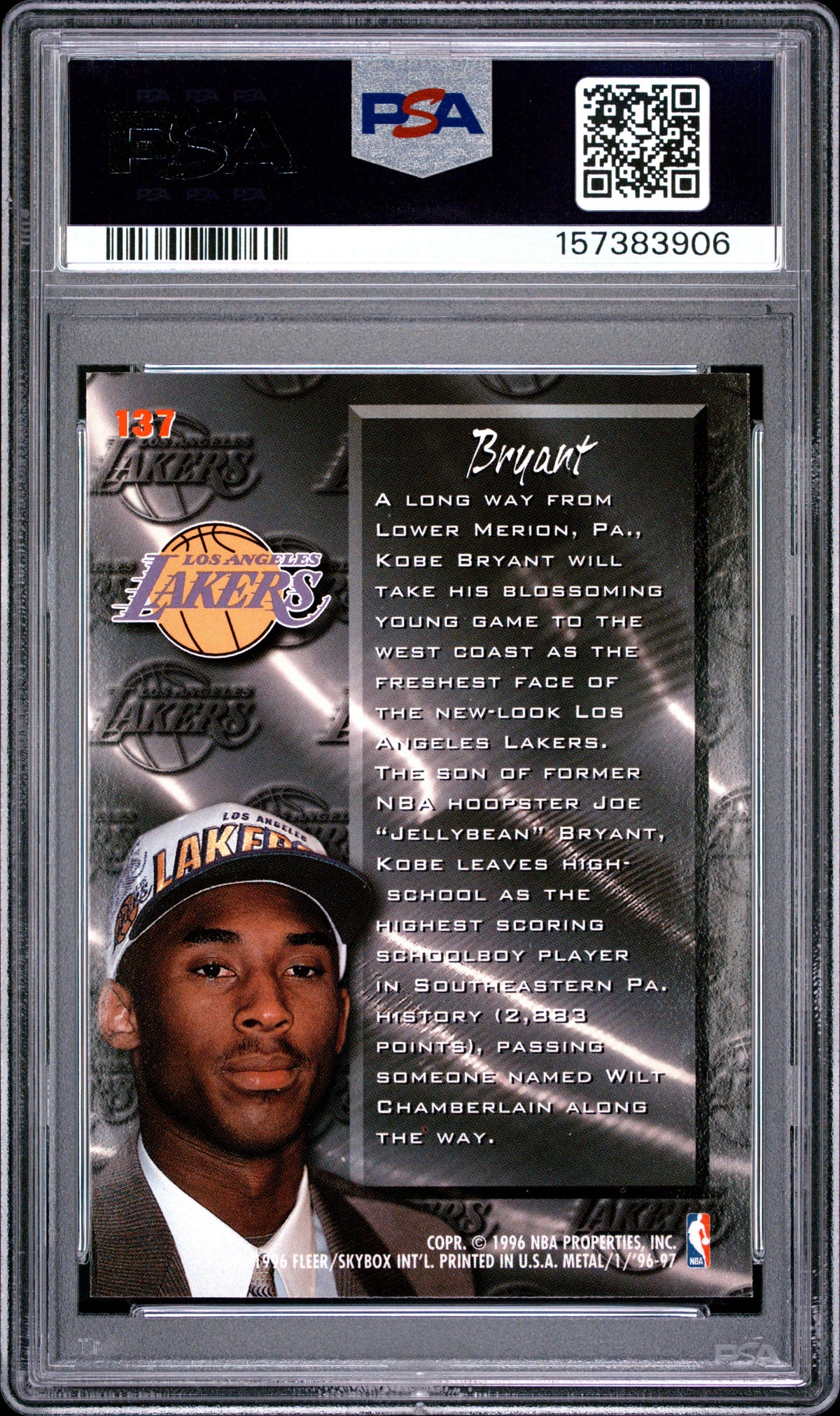 Kobe Bryant 1996-97 Fleer Metal Fresh Foundation Rookie RC LA Lakers PSA 8