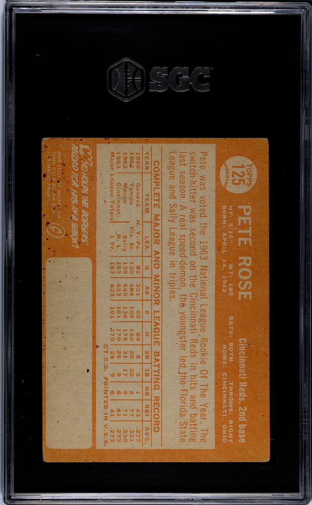 Pete Rose 1964 Topps 2nd Year Card Cincinnati Reds #125 SGC 3