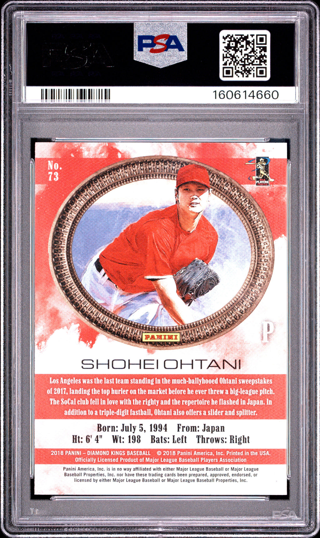 Shohei Ohtani 2018 Diamond Kings Pitching Rookie RC Los Angels Angels PSA 10
