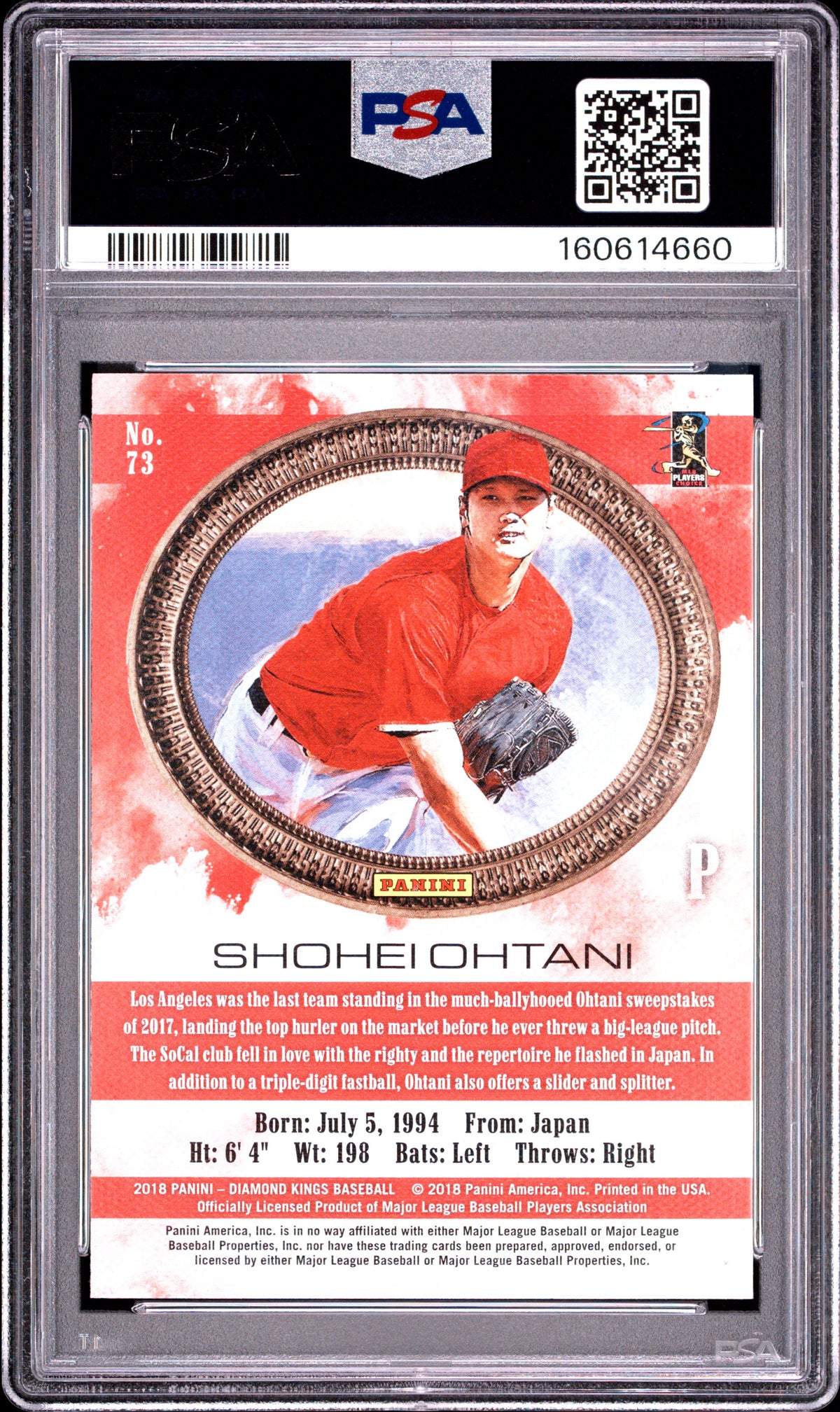 Shohei Ohtani 2018 Diamond Kings Pitching Rookie RC Los Angels Angels PSA 10