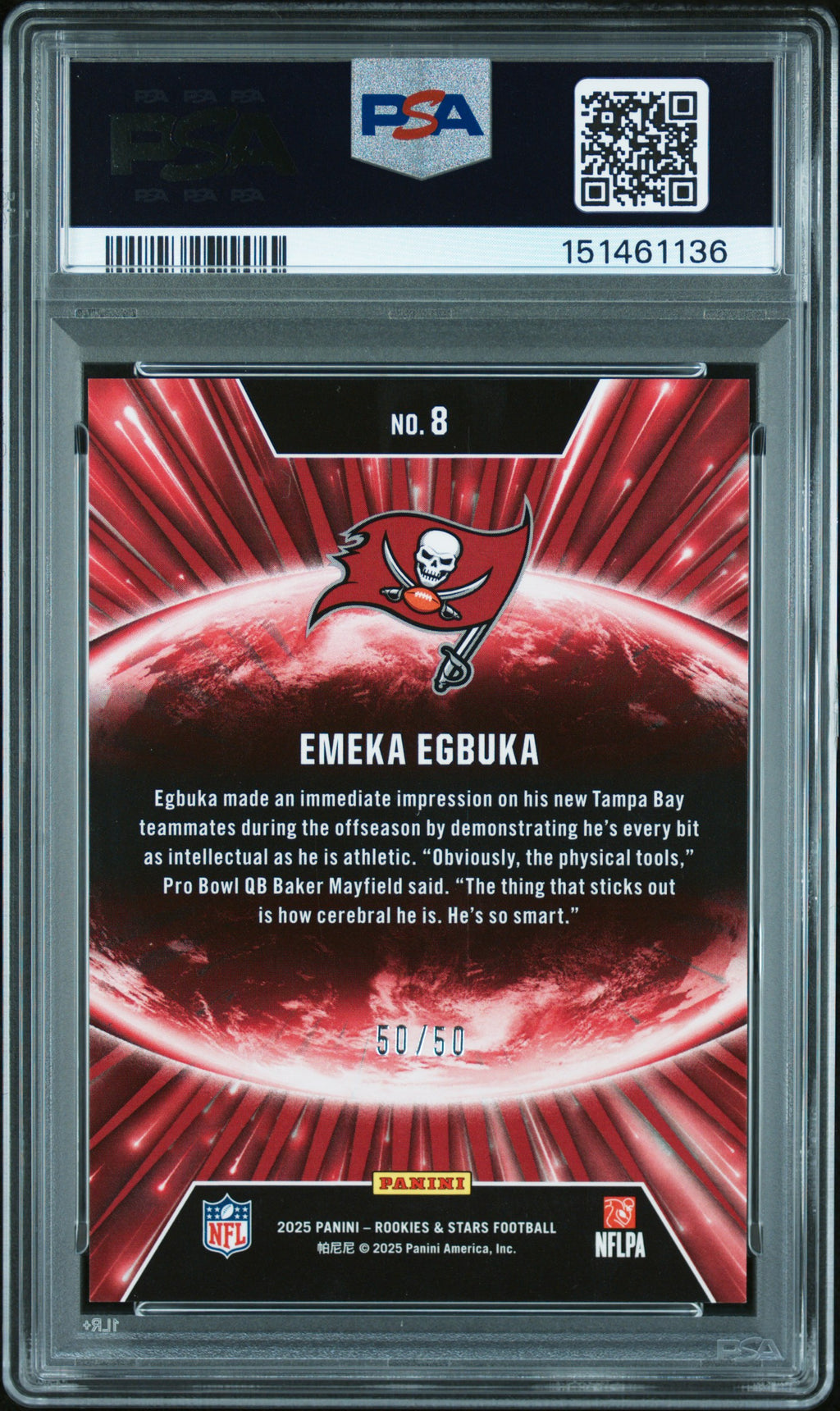 Emeka Egbuka 2025 Rookies & Stars Stellar Rookies Blue 50/50 Buccaneers PSA 10