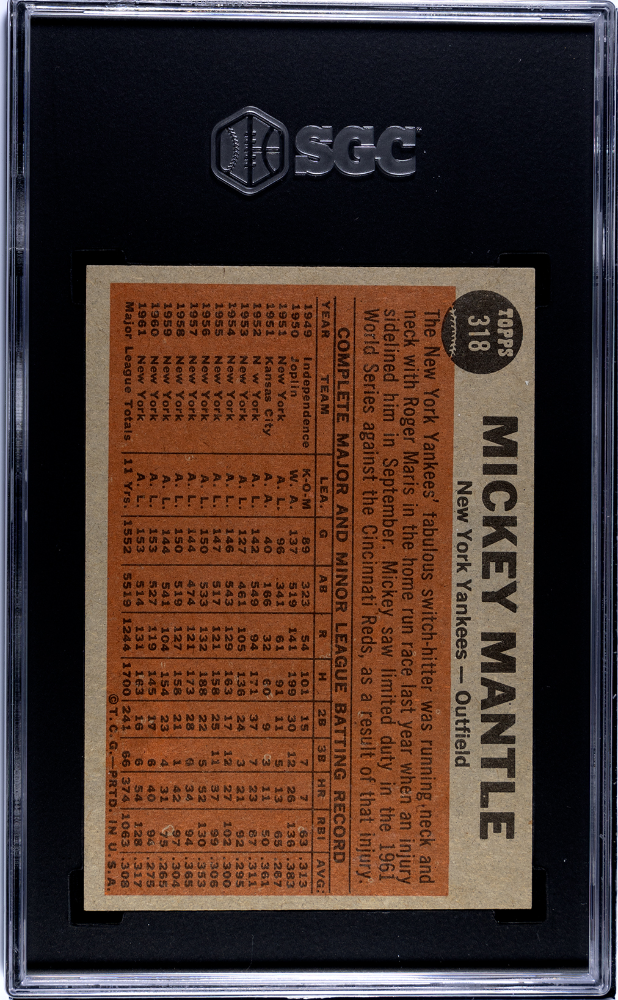 Mickey Mantle 1962 Topps The Switch Hitter Connects New York Yankees #318 SGC 7