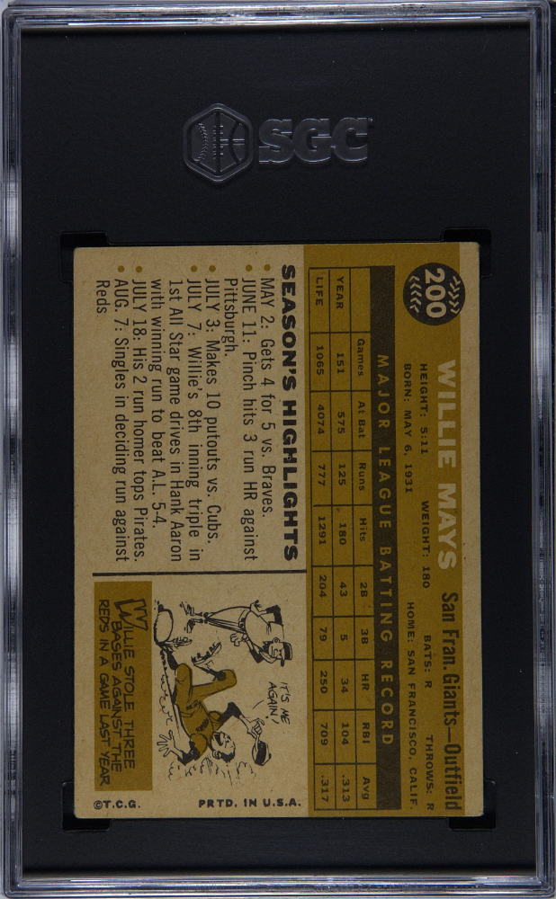 Willie Mays 1960 Topps Card San Fancisco Giants #200 SGC 3