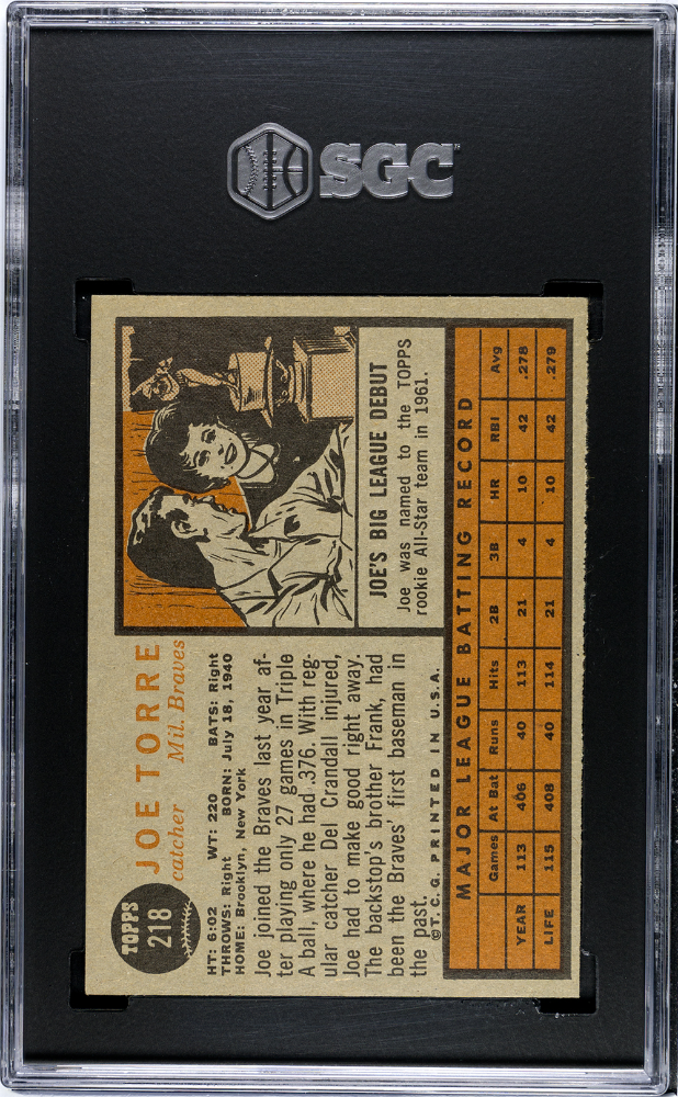 Joe Torre 1962 Topps SGC 5
