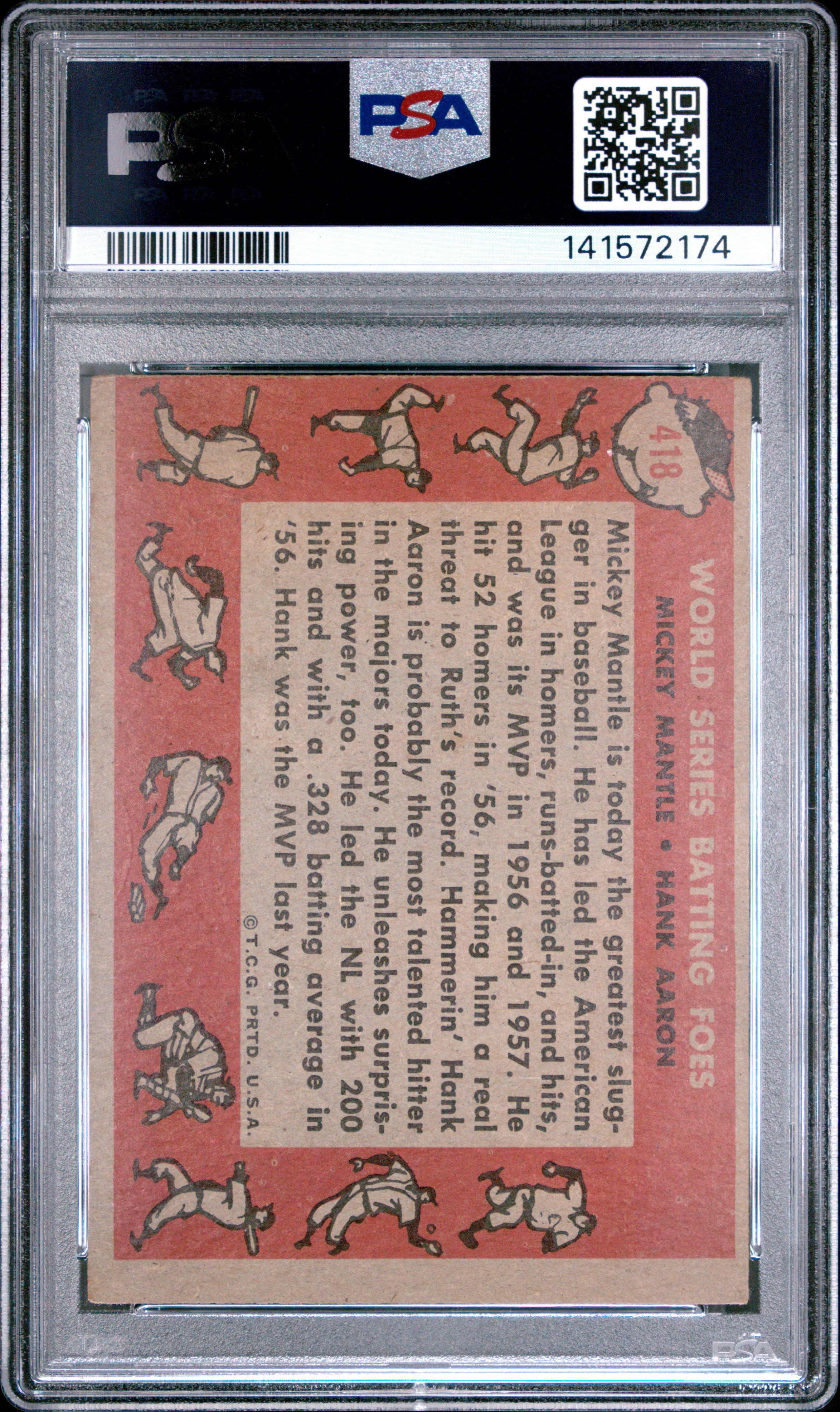 Mickey Mantle / Hank Aaron 1958 Topps MC W. S. Batting Foes Yankees #418 PSA 2