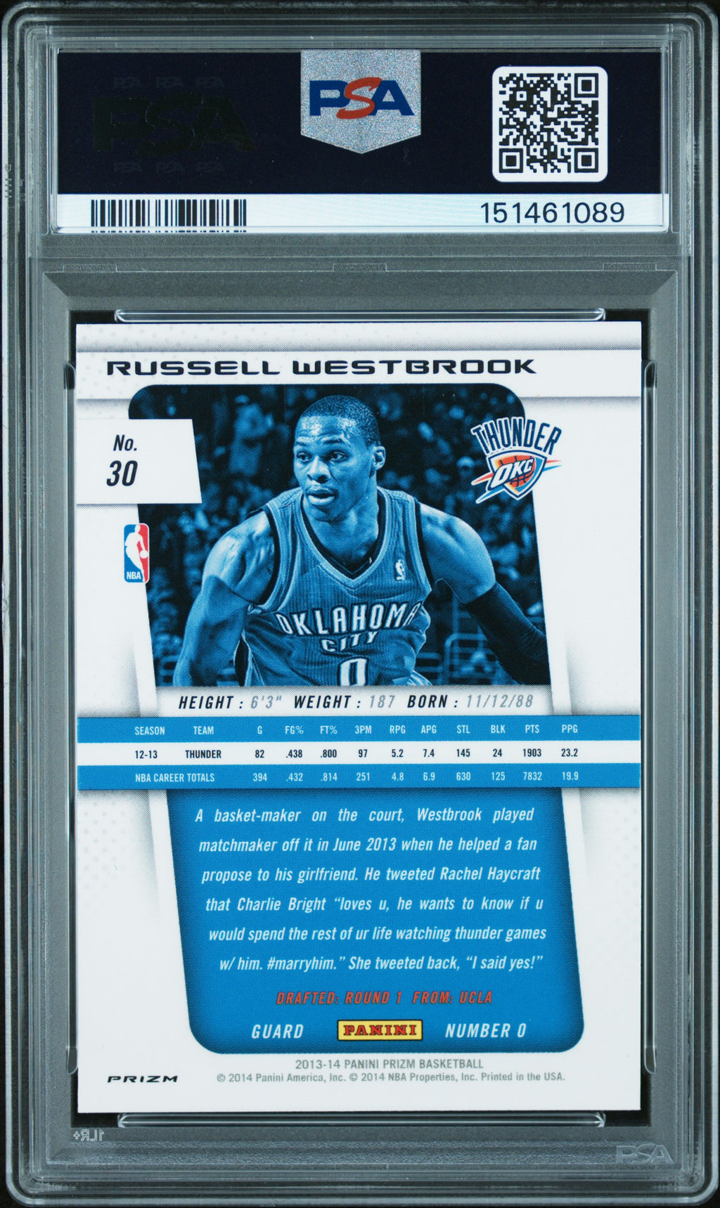 Russell Westbrook 2013-14 Prizm Red White & Blue Prizm OKC Thunder PSA 10