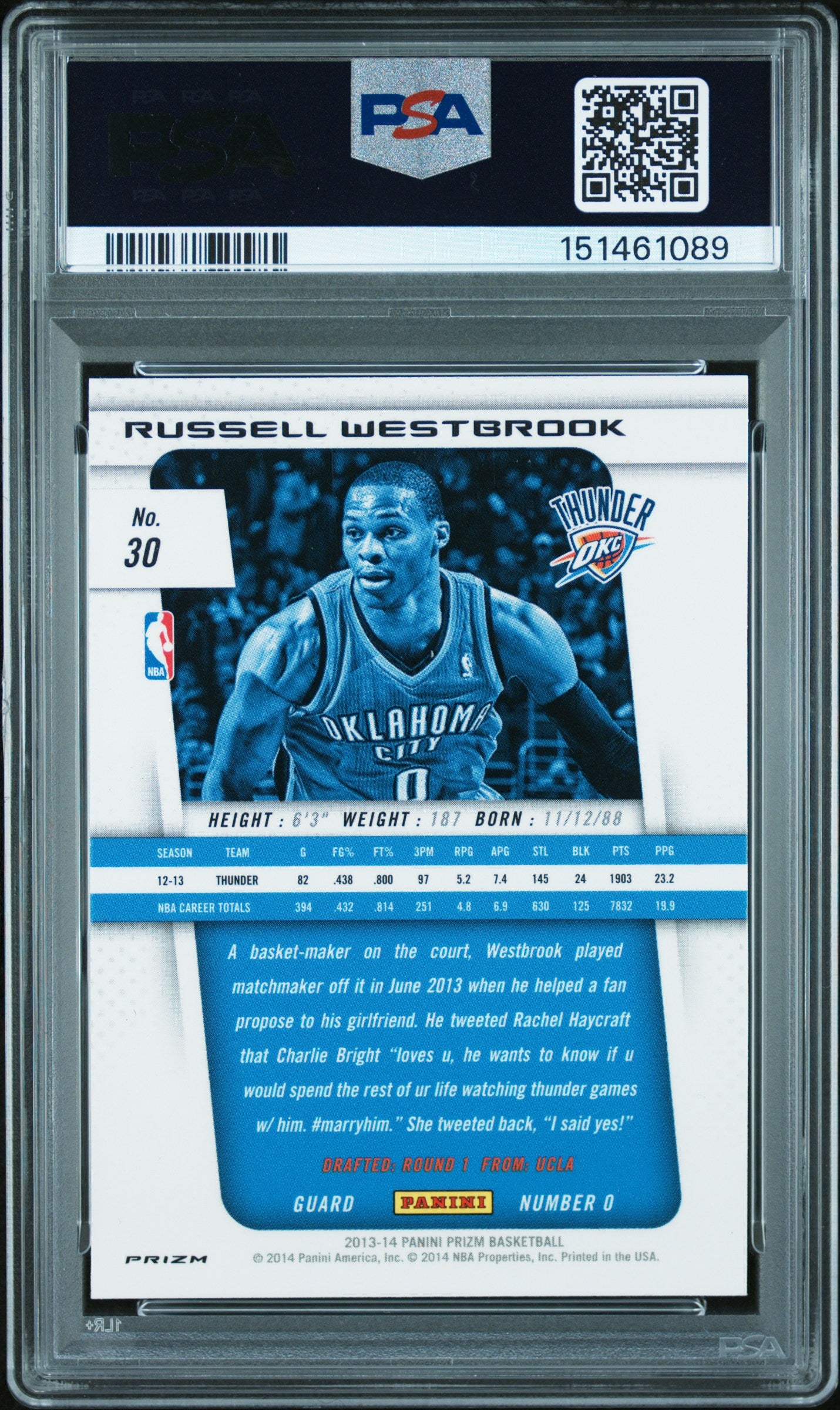 Russell Westbrook 2013-14 Prizm Red White & Blue Prizm OKC Thunder PSA 10