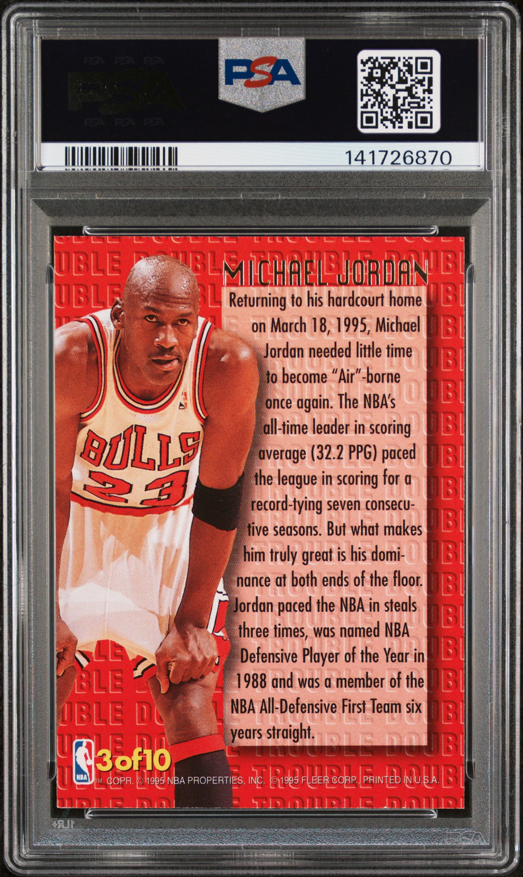 Michael Jordan 1995-96 Fleer Ultra Double Trouble Chicago Bulls #3 PSA 8