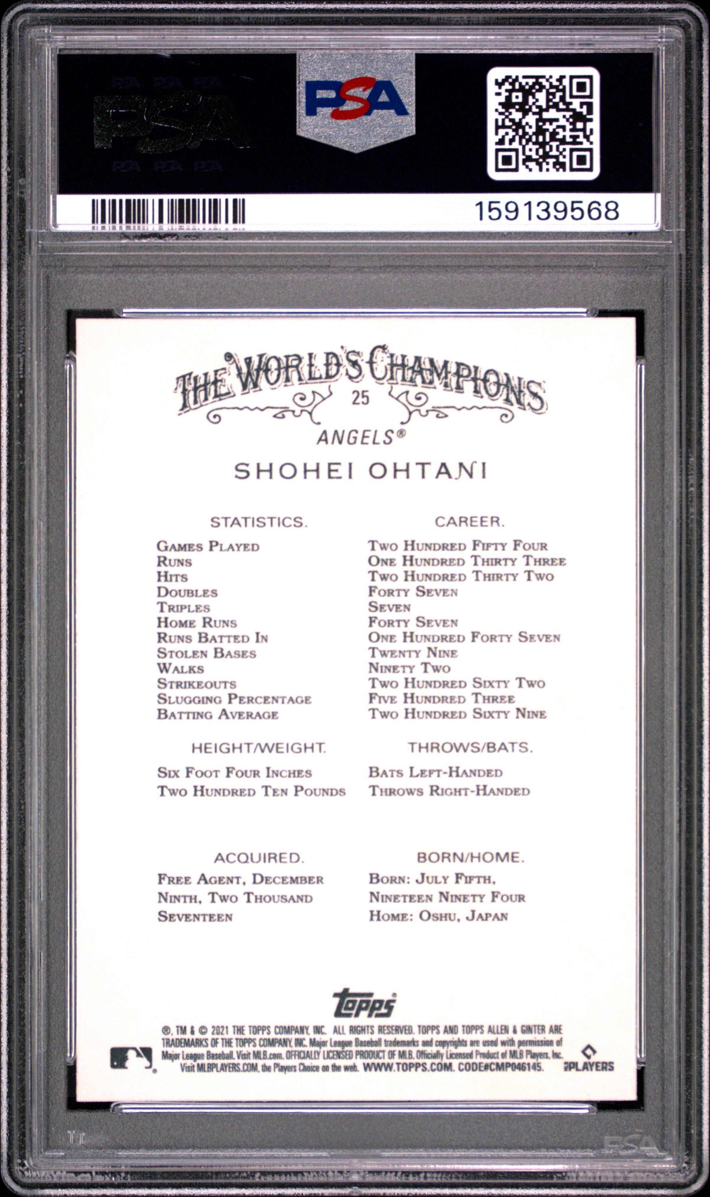 Shohei Ohtani 2021 Topps Allen & Ginter Card Los Angeles Angels #25 PSA 10
