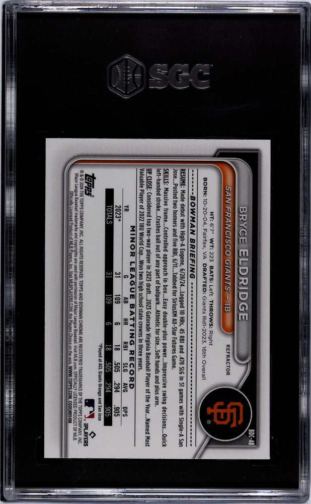 Bryce Eldridge 2024 Bowman Chrome Refractor San Francisco Giants SGC 10
