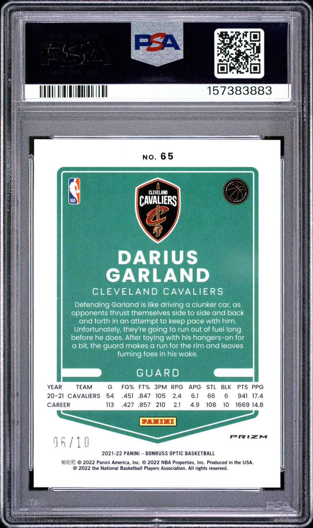 Darius Garland 2021-22 Optic GOLD Pulsar Prizm Cavaliers 6/10 PSA 10