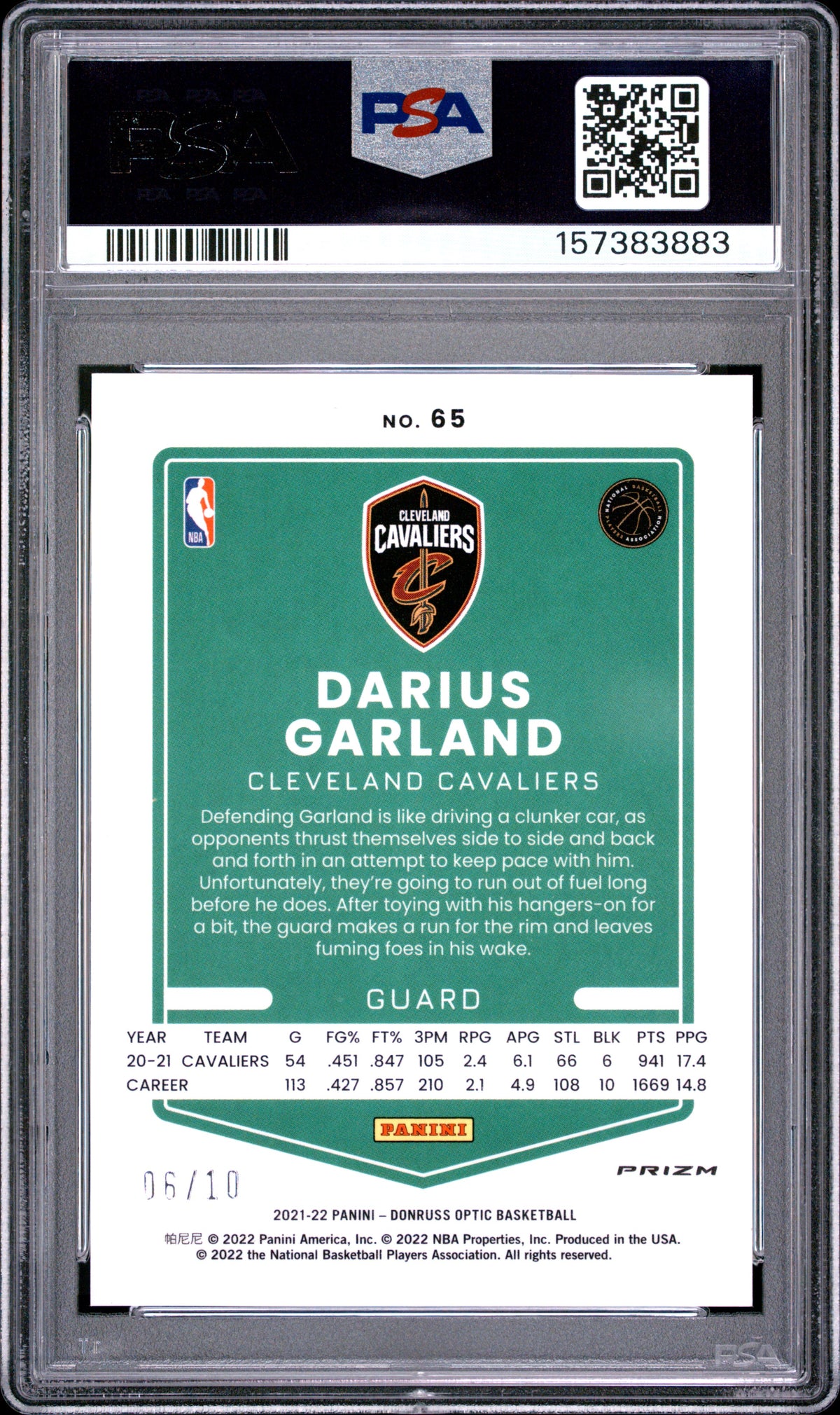 Darius Garland 2021-22 Optic GOLD Pulsar Prizm Cavaliers 6/10 PSA 10