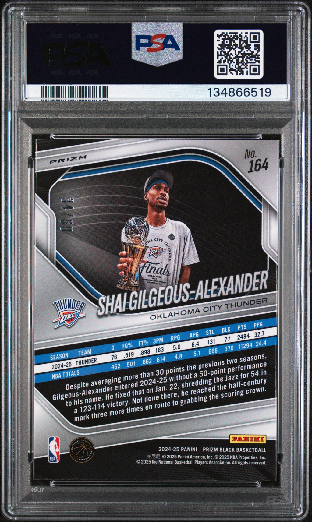 Shai Gilgeous-Alexander 2024 Prizm Black Orange Wave OKC Thunder 34/60 PSA 9
