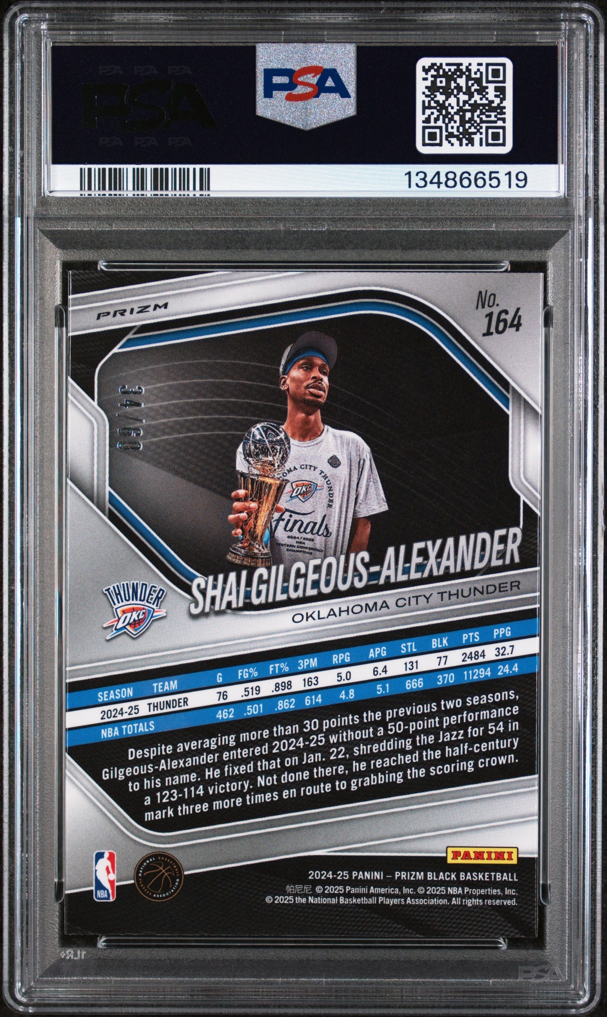 Shai Gilgeous-Alexander 2024 Prizm Black Orange Wave OKC Thunder 34/60 PSA 9