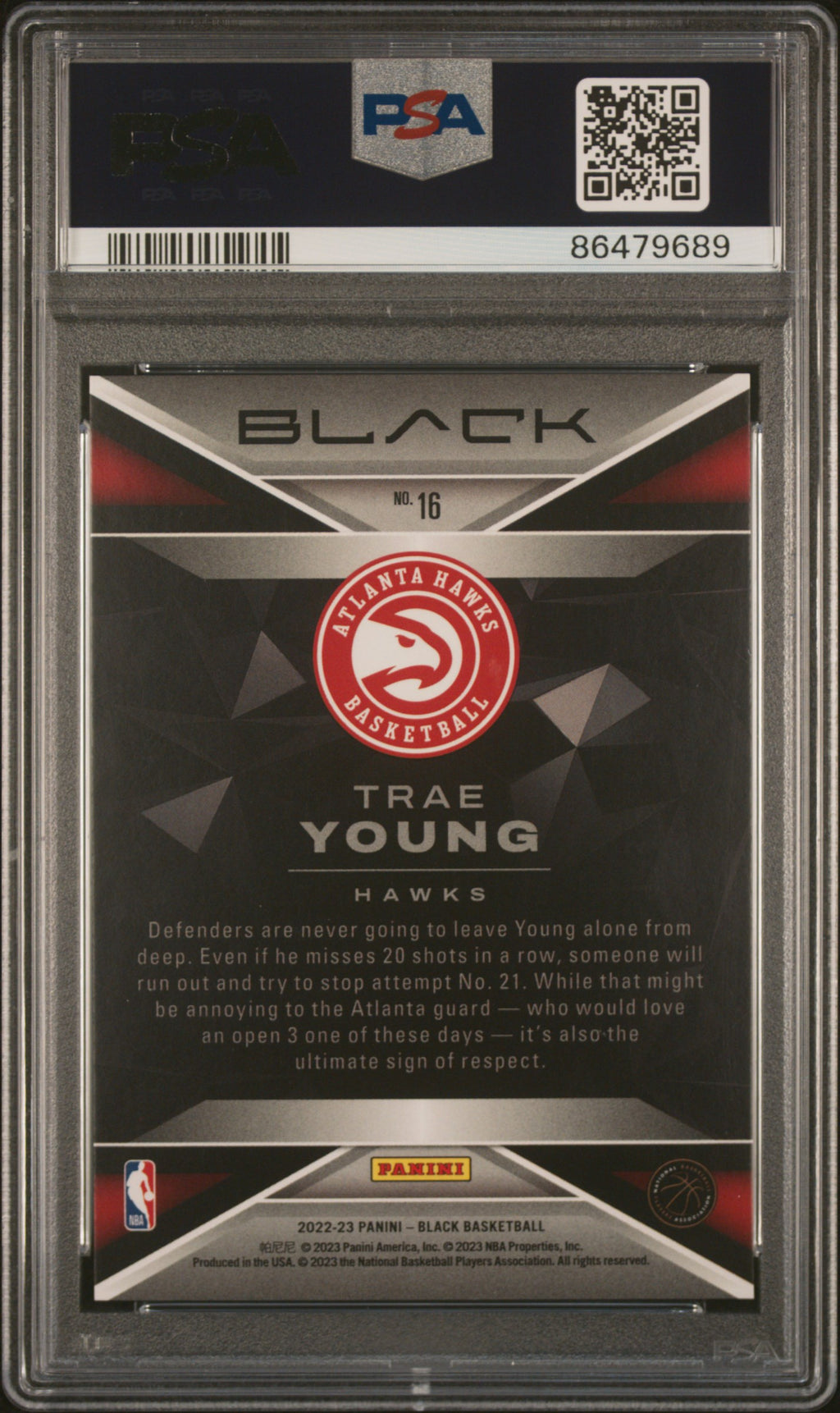 Trae Young 2022-23 Panini Black Amethyst Purple Atlanta Hawks 2/15 PSA 9