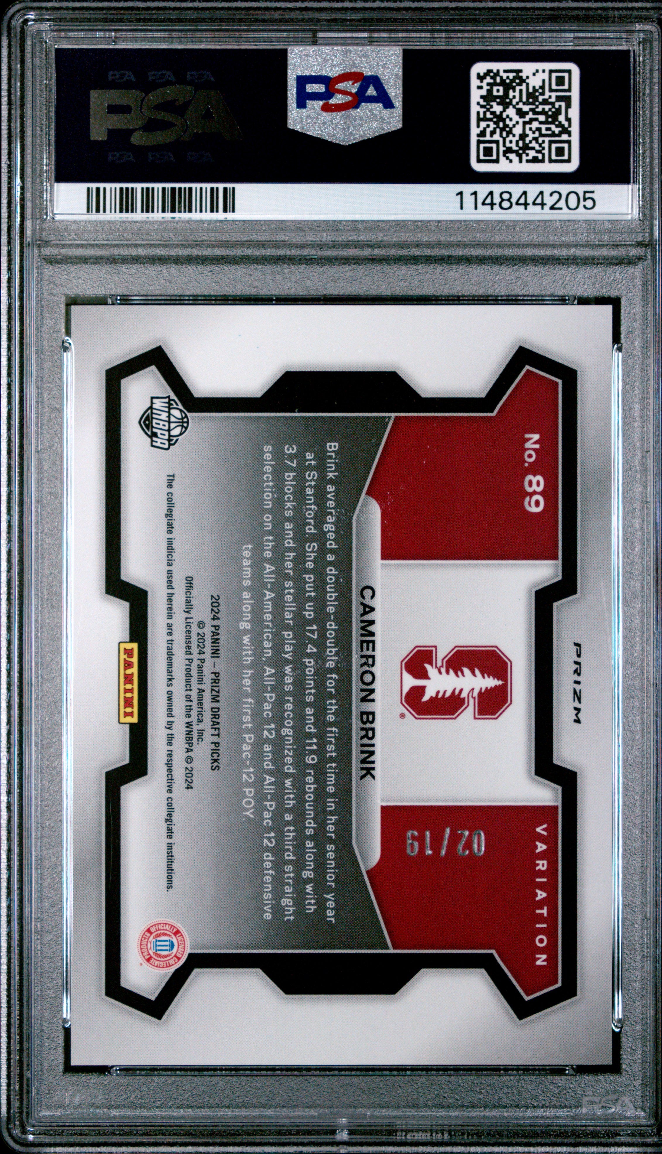 Cameron Brink 2024 Prizm Draft Variation Blue Shimmer SSP RC 2/19 Stanford PSA 9
