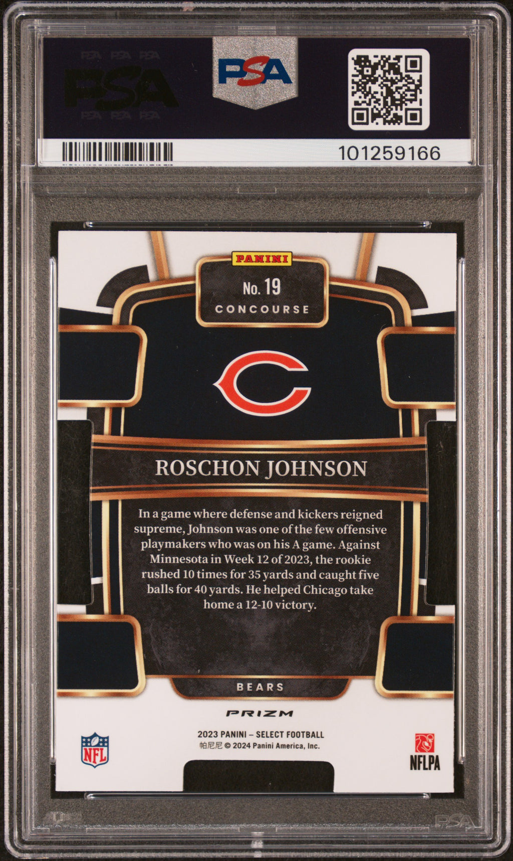 Roschon Johnson 2023 Select Die-Cut Zebra Prizm SSP RC Chicago Bears PSA 9