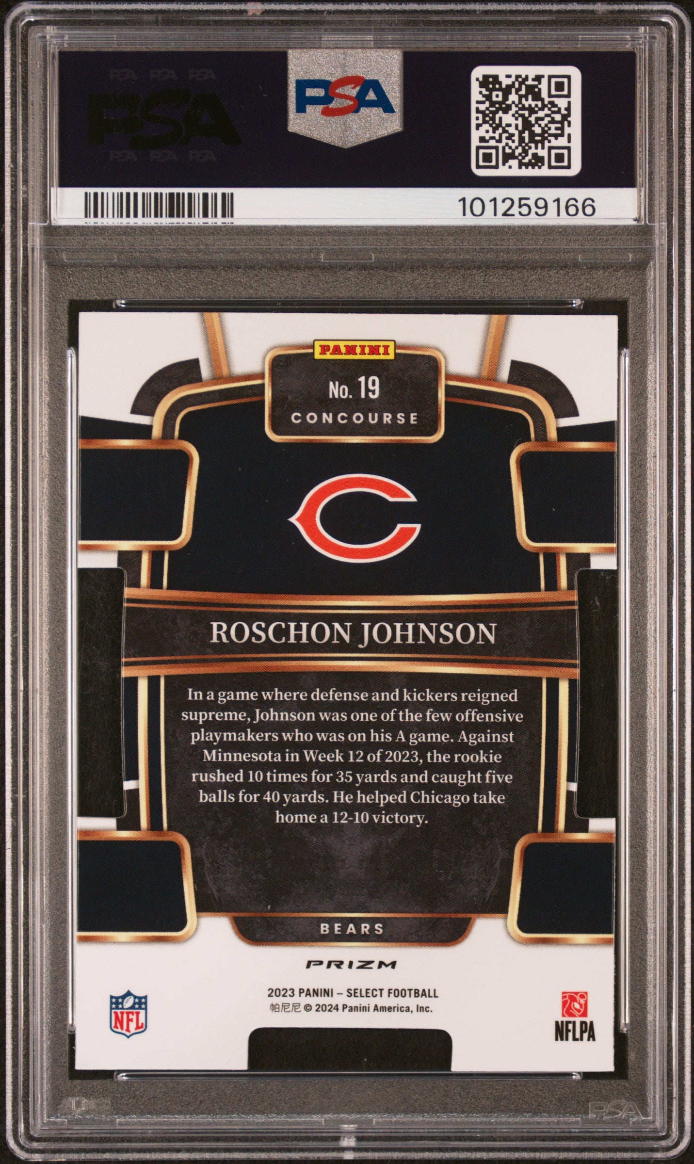 Roschon Johnson 2023 Select Die-Cut Zebra Prizm SSP RC Chicago Bears PSA 9