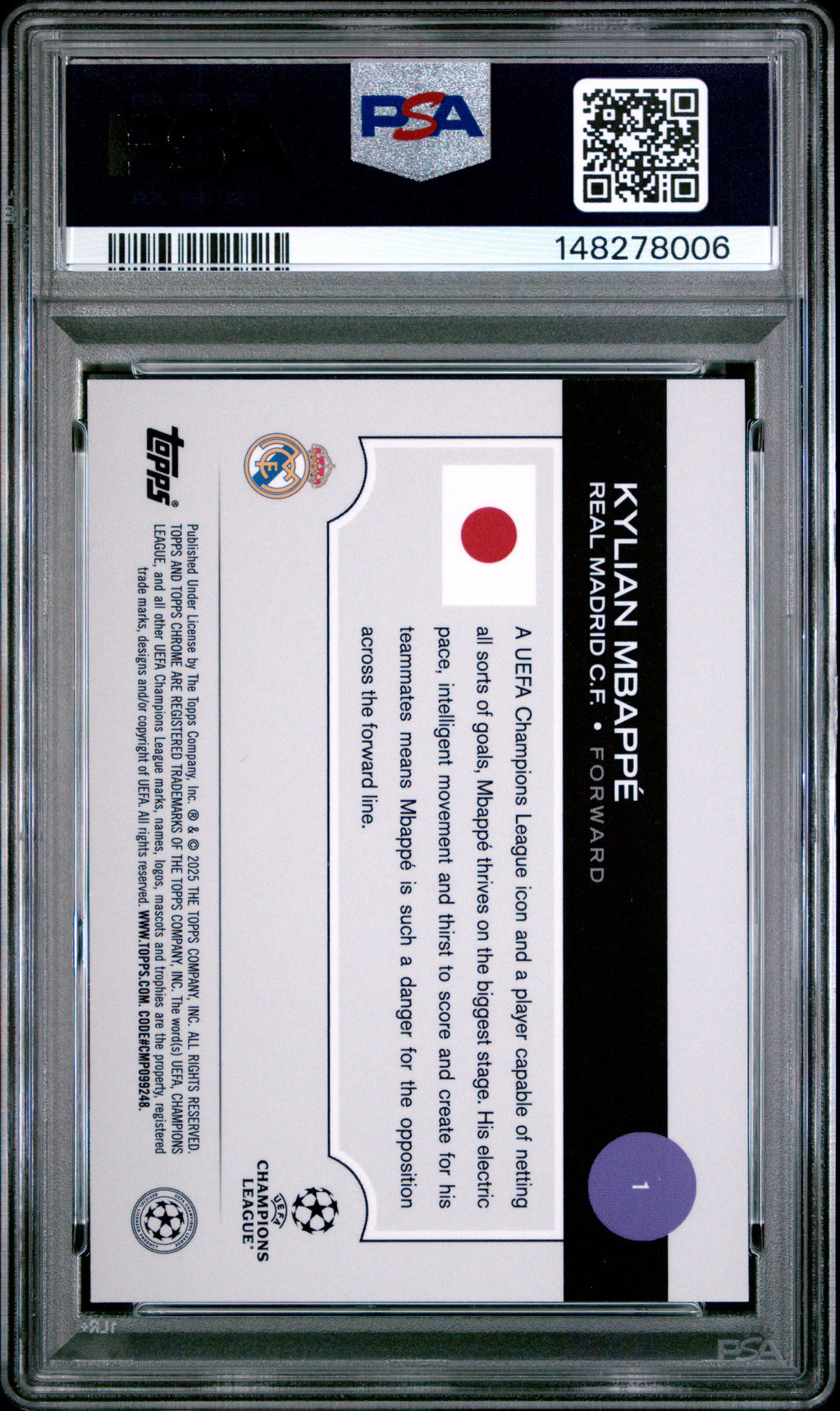 Kylian Mbappe 2024-25 Topps UEFA Orange Refractor Real Madrid 3/25 PSA 10