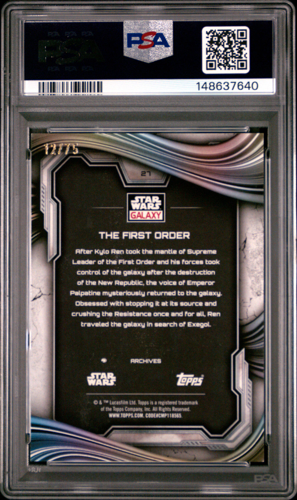 The First Order 2025 Topps Chrome Star Wars Galaxy Prism Refractor 12/75 PSA 9